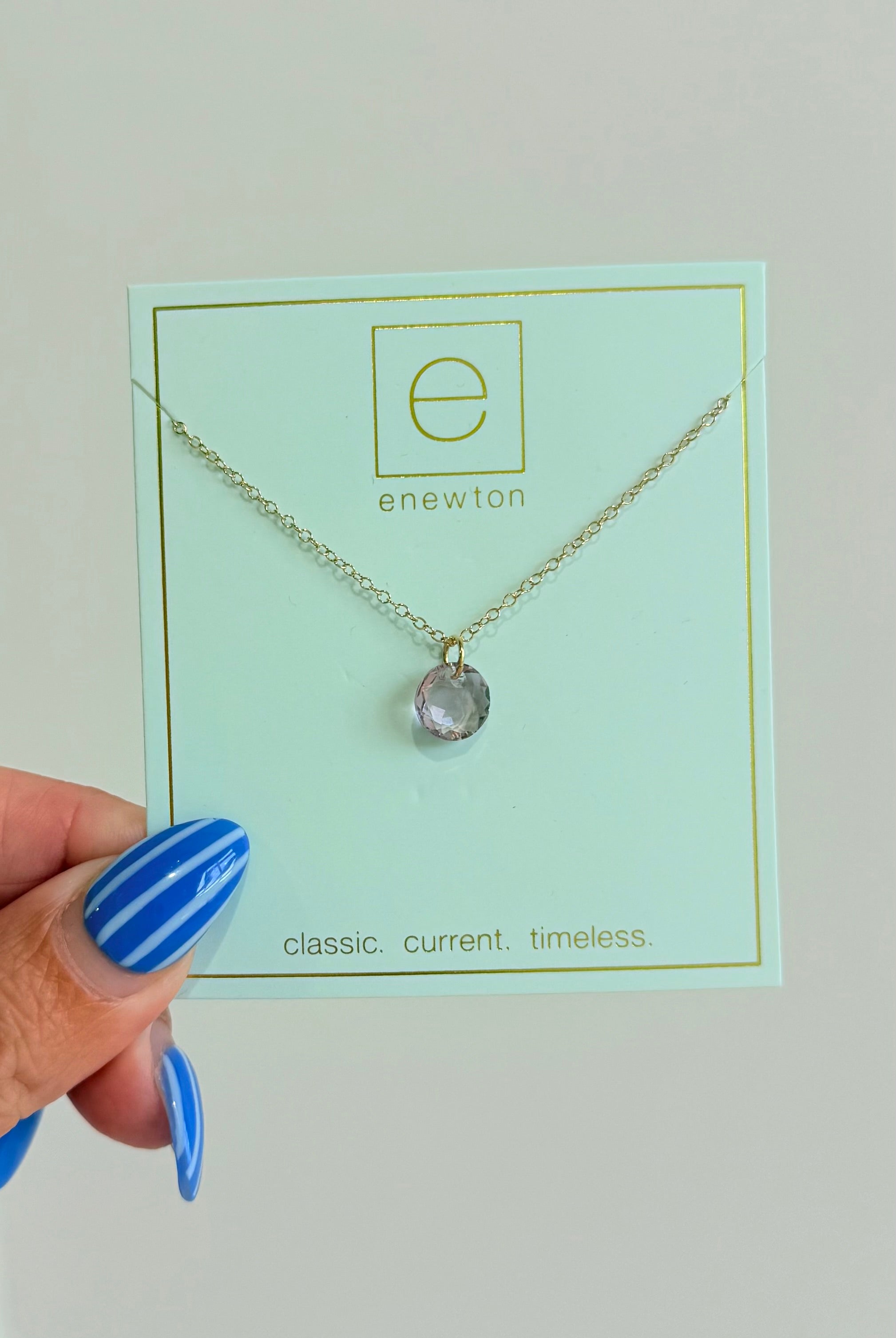 Enewton 16-inch classic birthstone necklace featuring a sparkling gemstone pendant on a delicate chain.