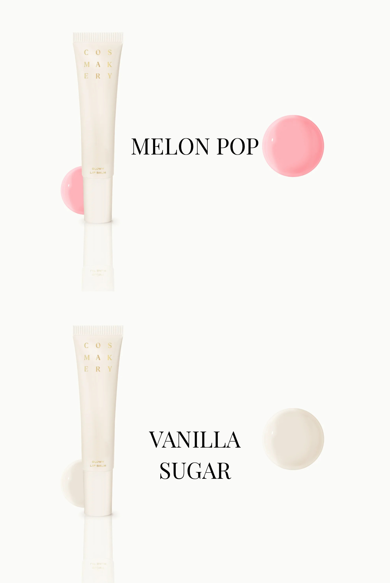 COSMAKERY Let It Glow Glowy Lip Balm Duo set with two nourishing lip balms in sleek packaging.