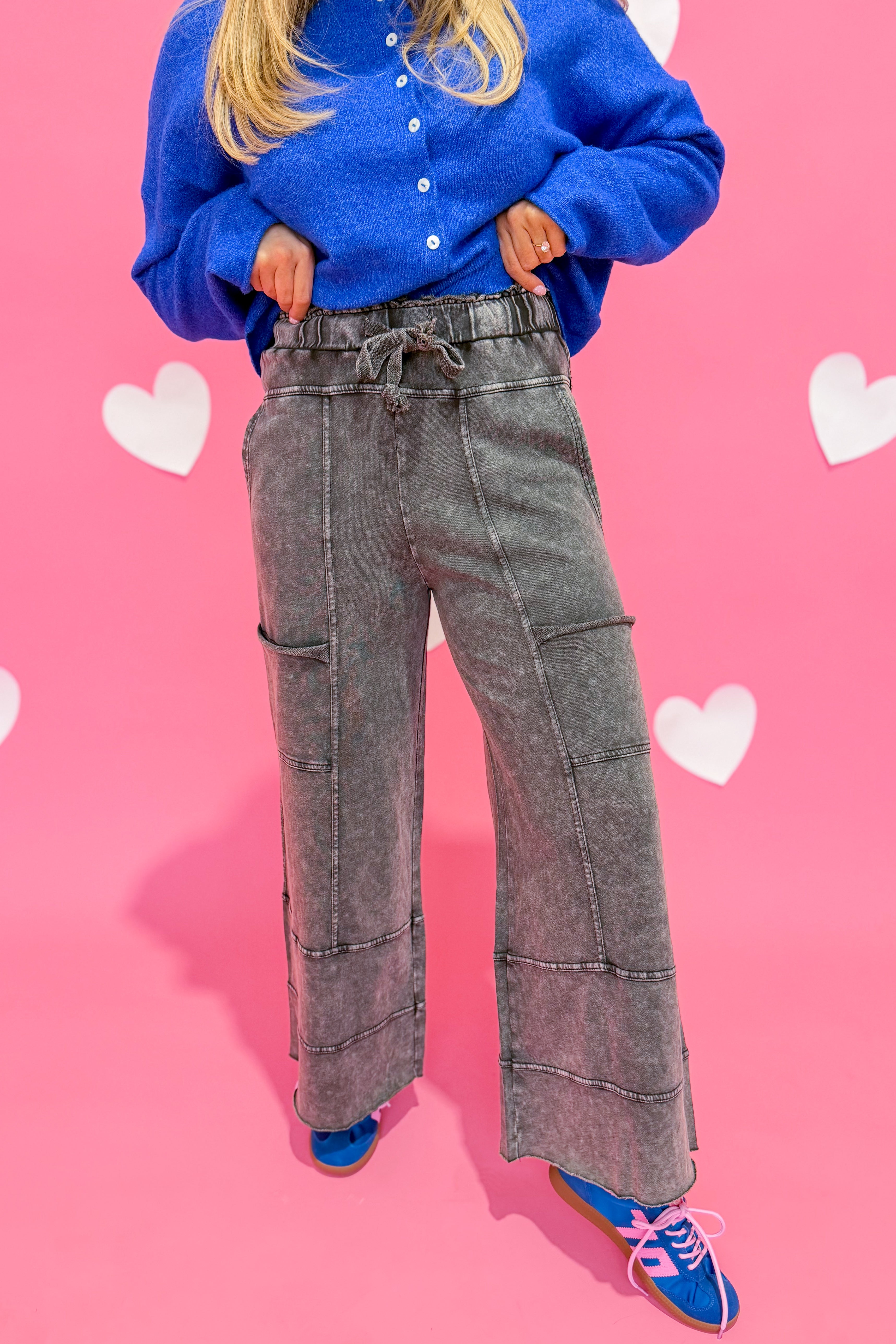 Bradley Mineral Washed Terry Knit Wide Leg Pants - Be You Boutique