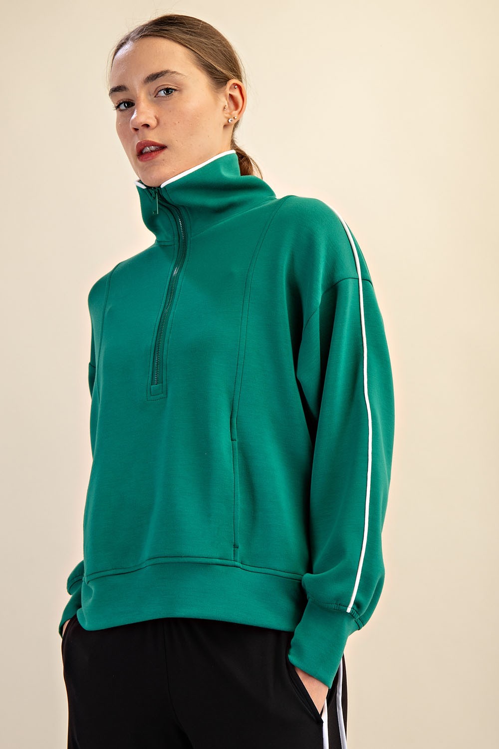 Frankie Piping Quarter Zip Pullover - Be You Boutique