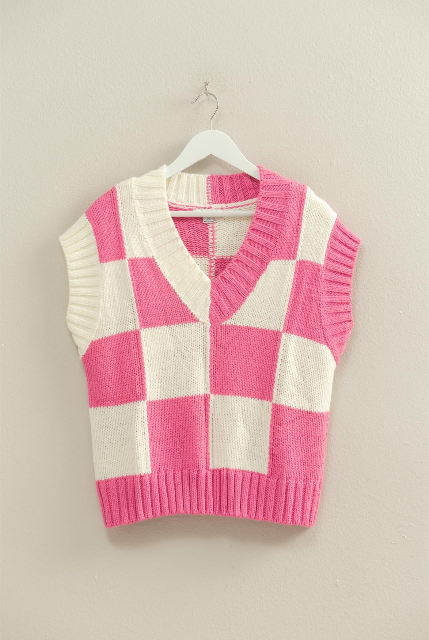 Logan Checkered Sleeveless Sweater Top - Be You Boutique