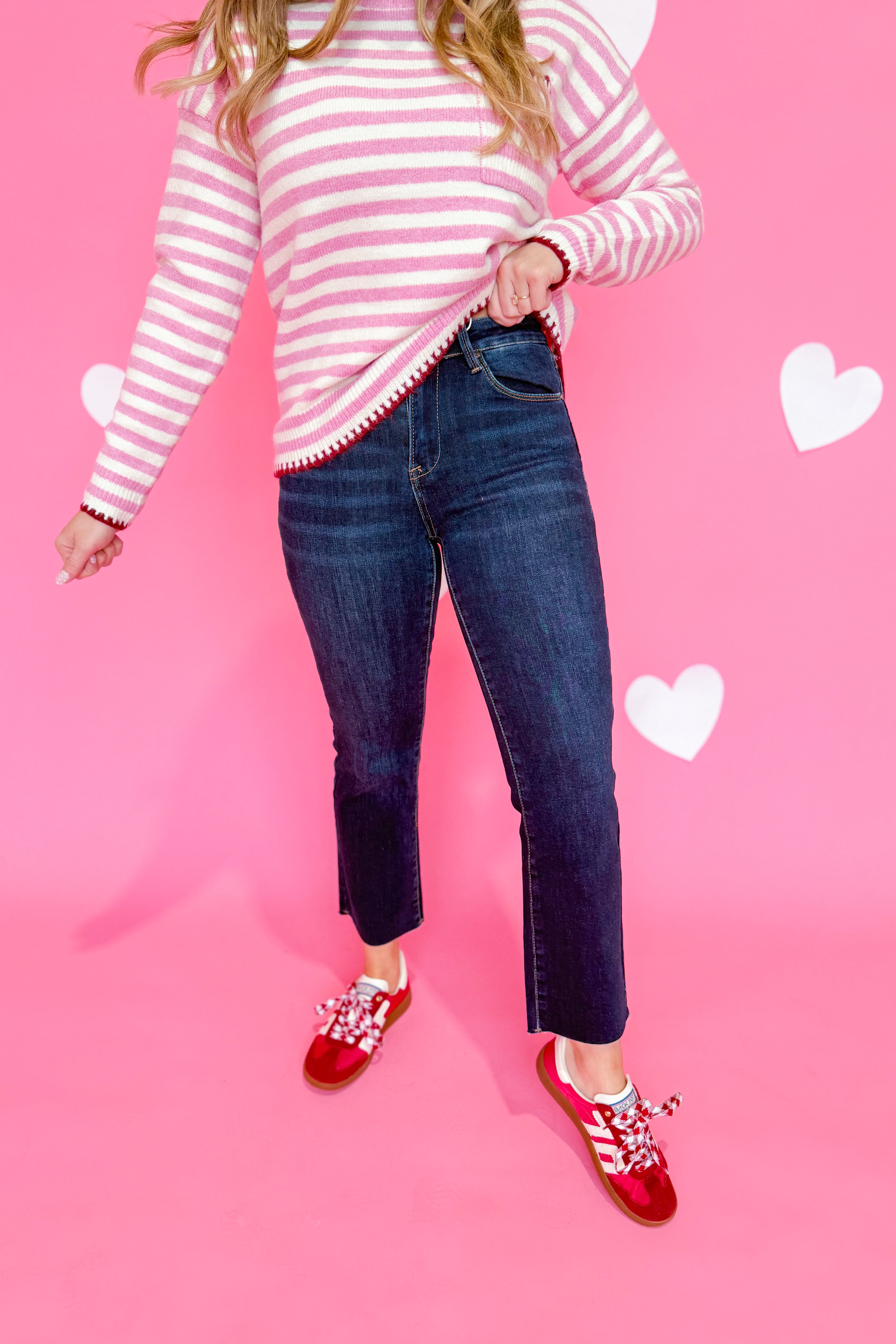 Risen John mid-rise straight raw edge jeans in size 1X to 3X, showcasing denim with raw hem detail and classic fit.