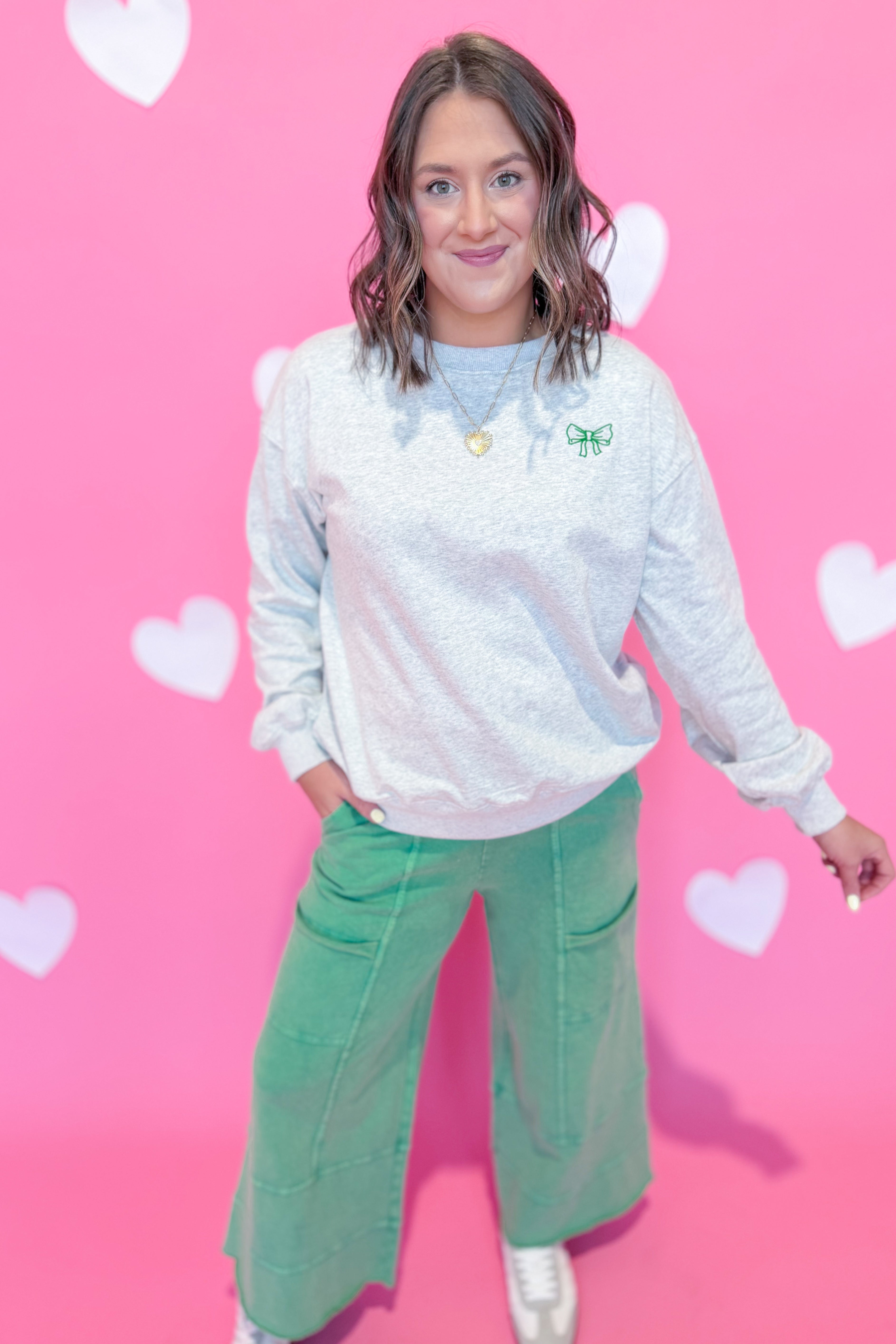 Lulu Front Bow Embroidered Lucky Clover Sweatshirt - Be You Boutique