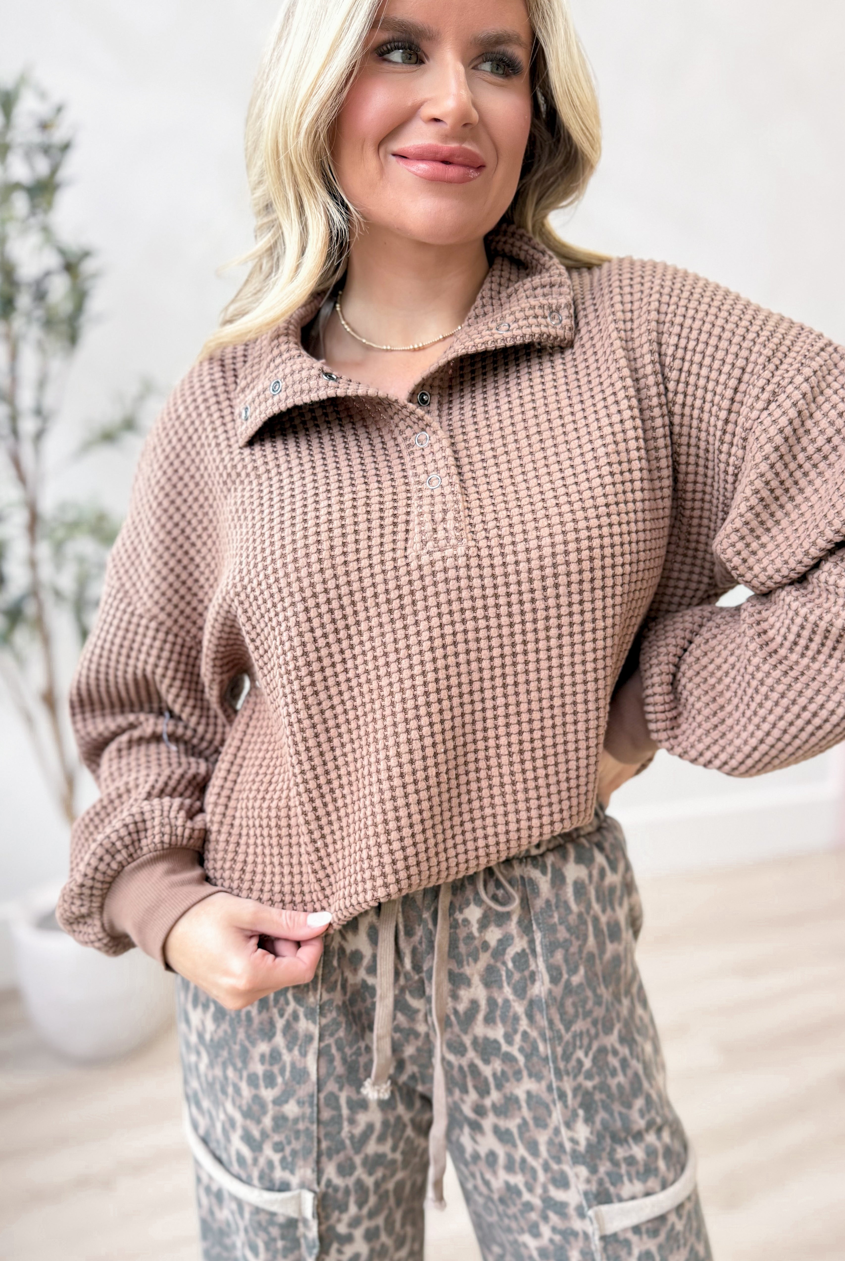 Hadlee Oversized Waffle Knit Pullover - Be You Boutique