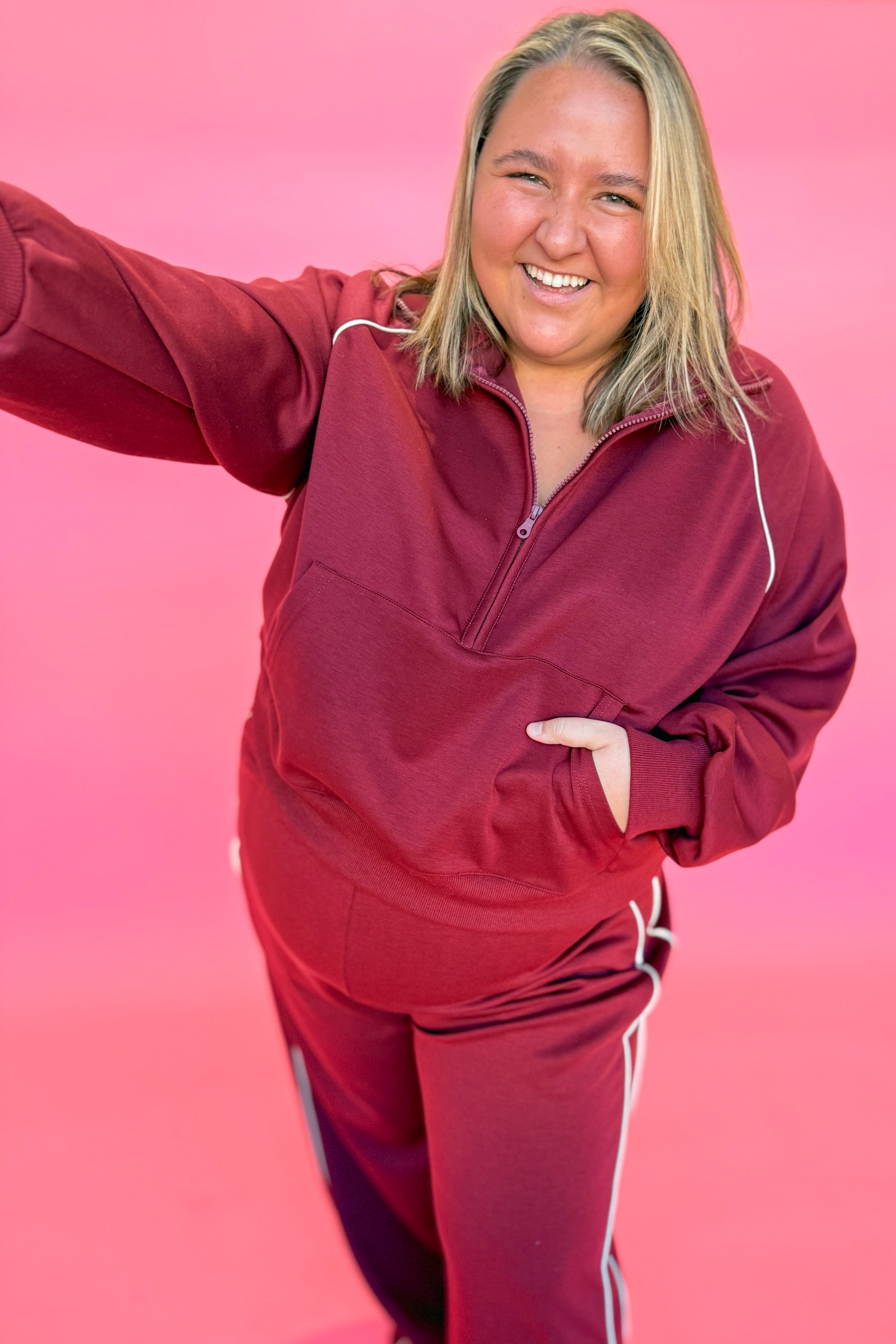 Livvy Half Zip Piping Detail Pant Set - Be You Boutique