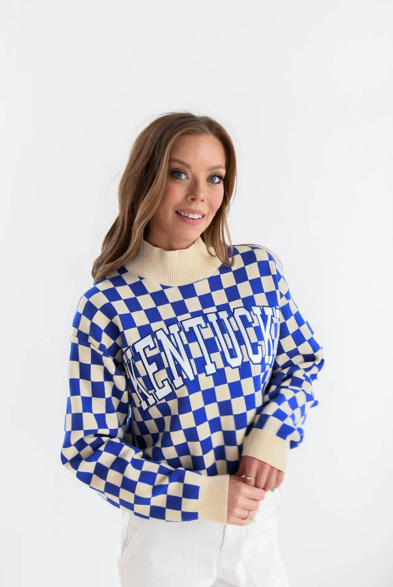 Checkered Kentucky Mock Neck Sweater - Be You Boutique