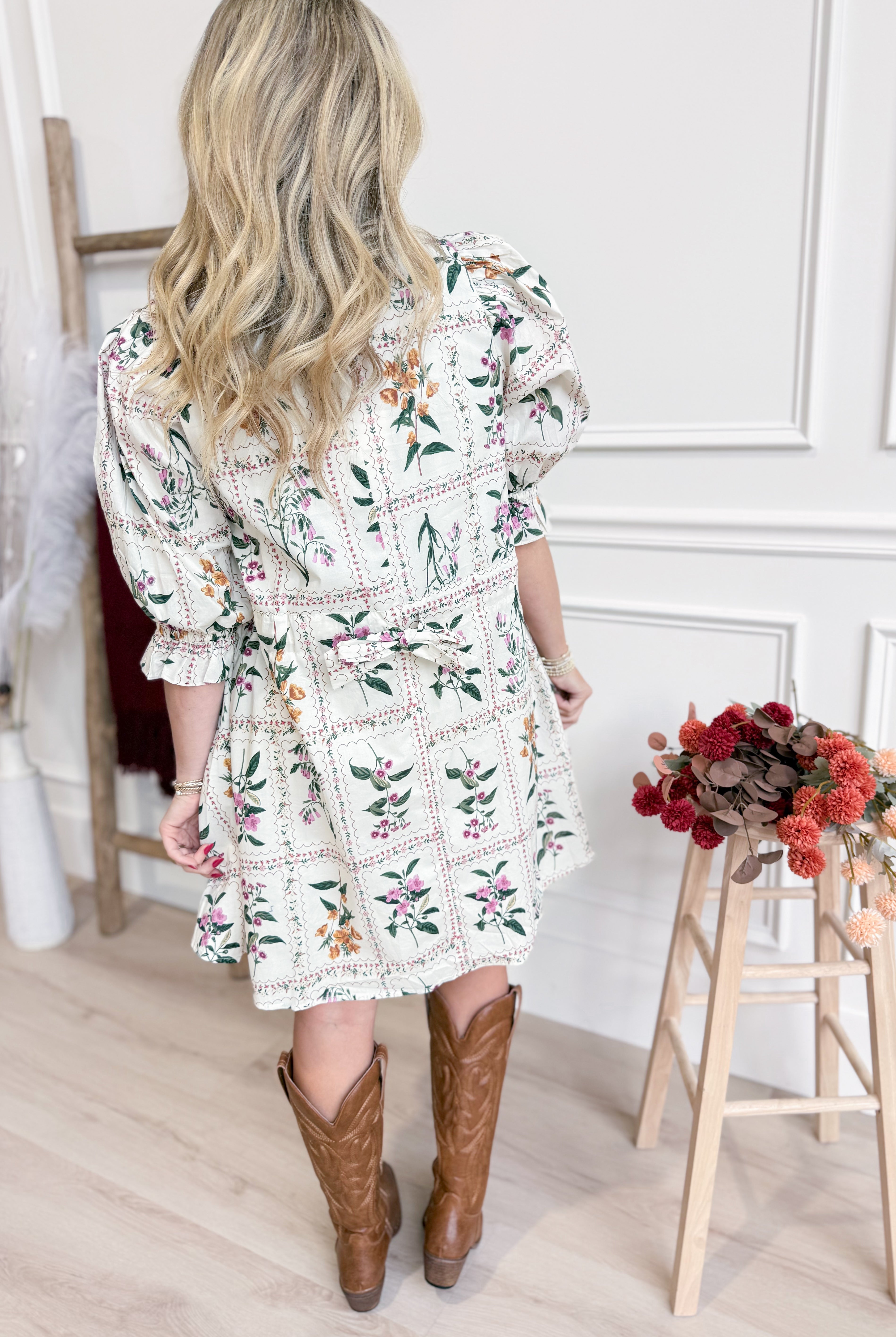 Aly Floral Puff Half Sleeve Dress - Be You Boutique