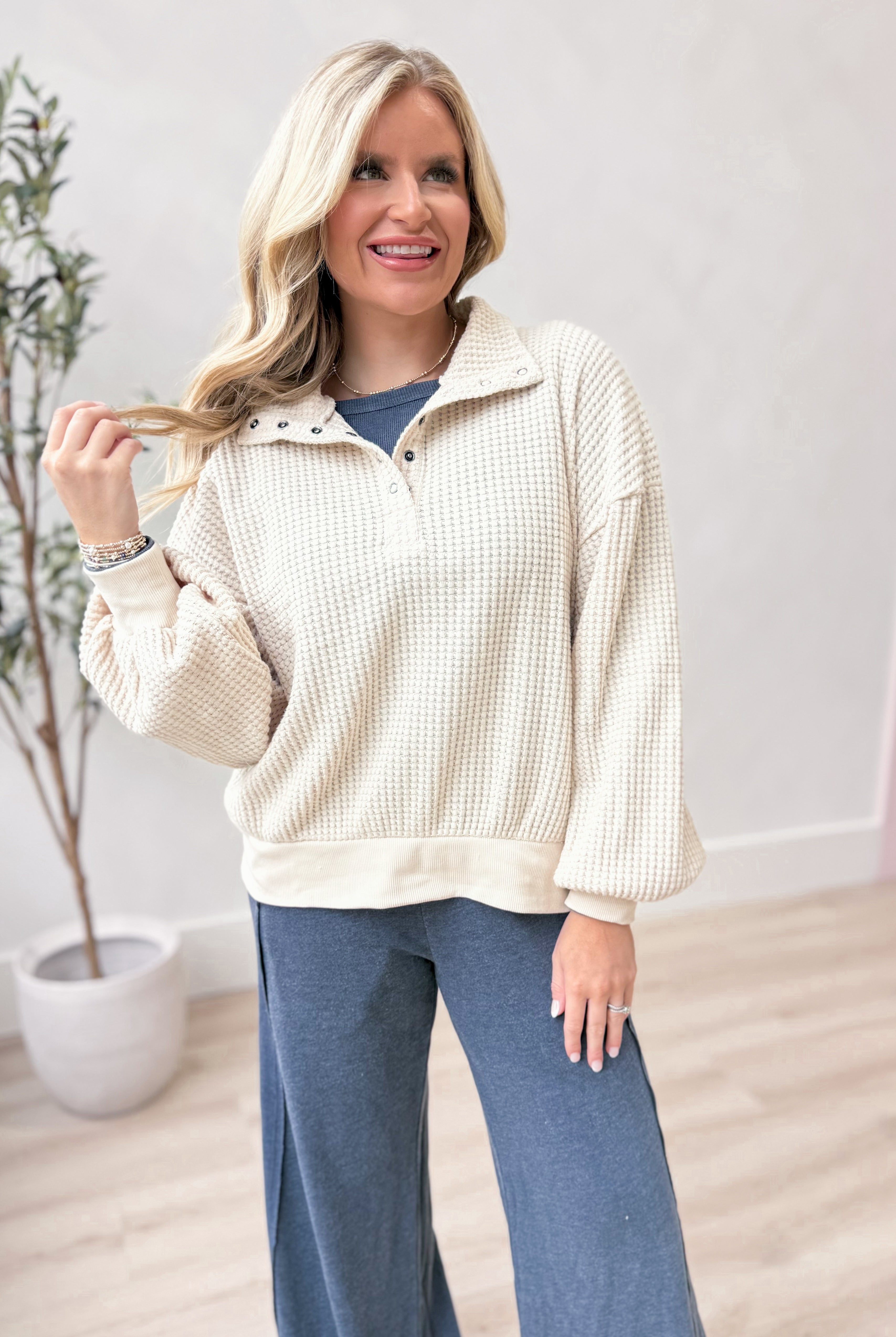 Hadlee Oversized Waffle Knit Pullover - Be You Boutique