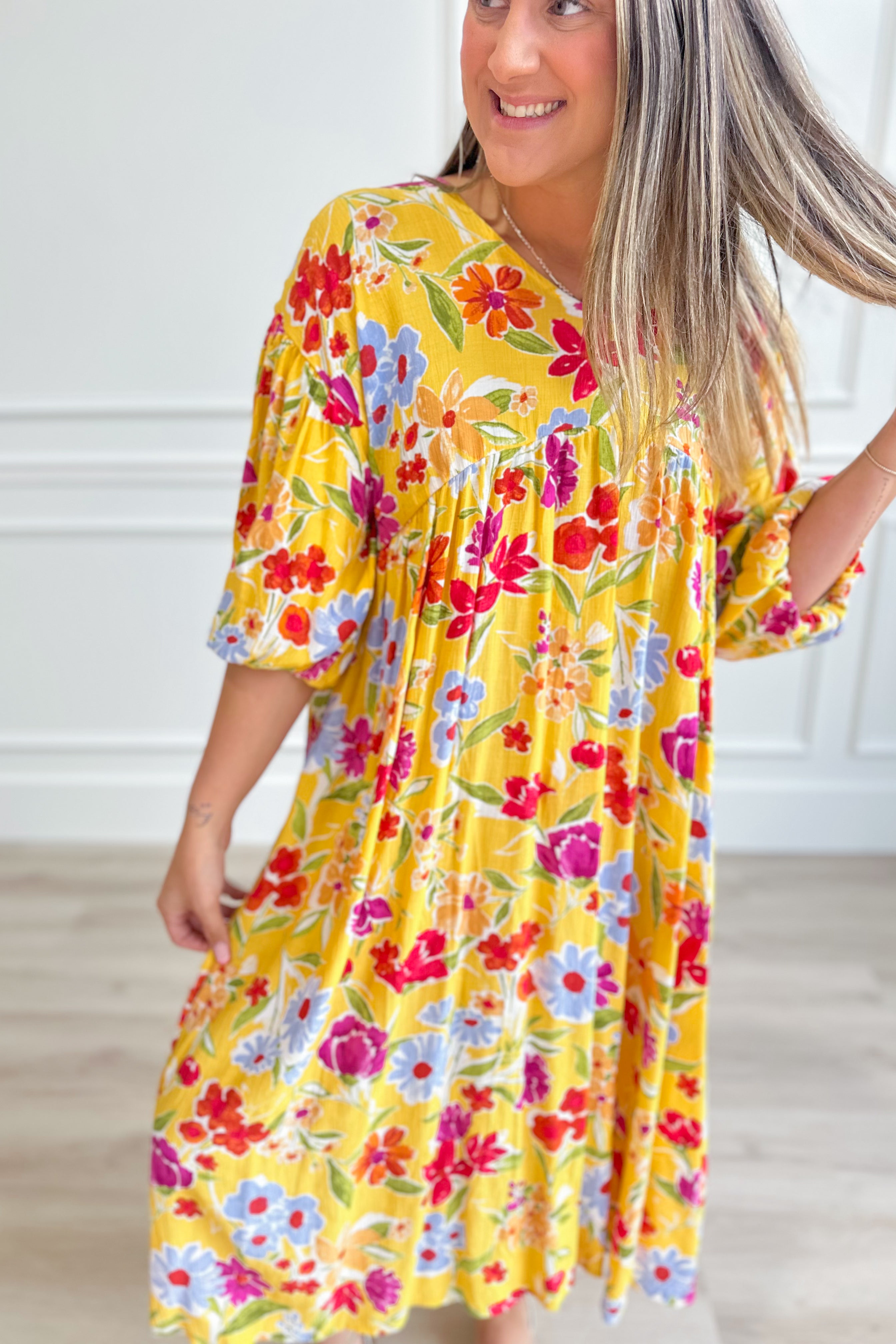 Serena Blossom Print Bubble Sleeve Maxi Dress - Be You Boutique