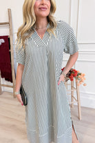 Karen Striped Split Neck Midi Dress - Be You Boutique