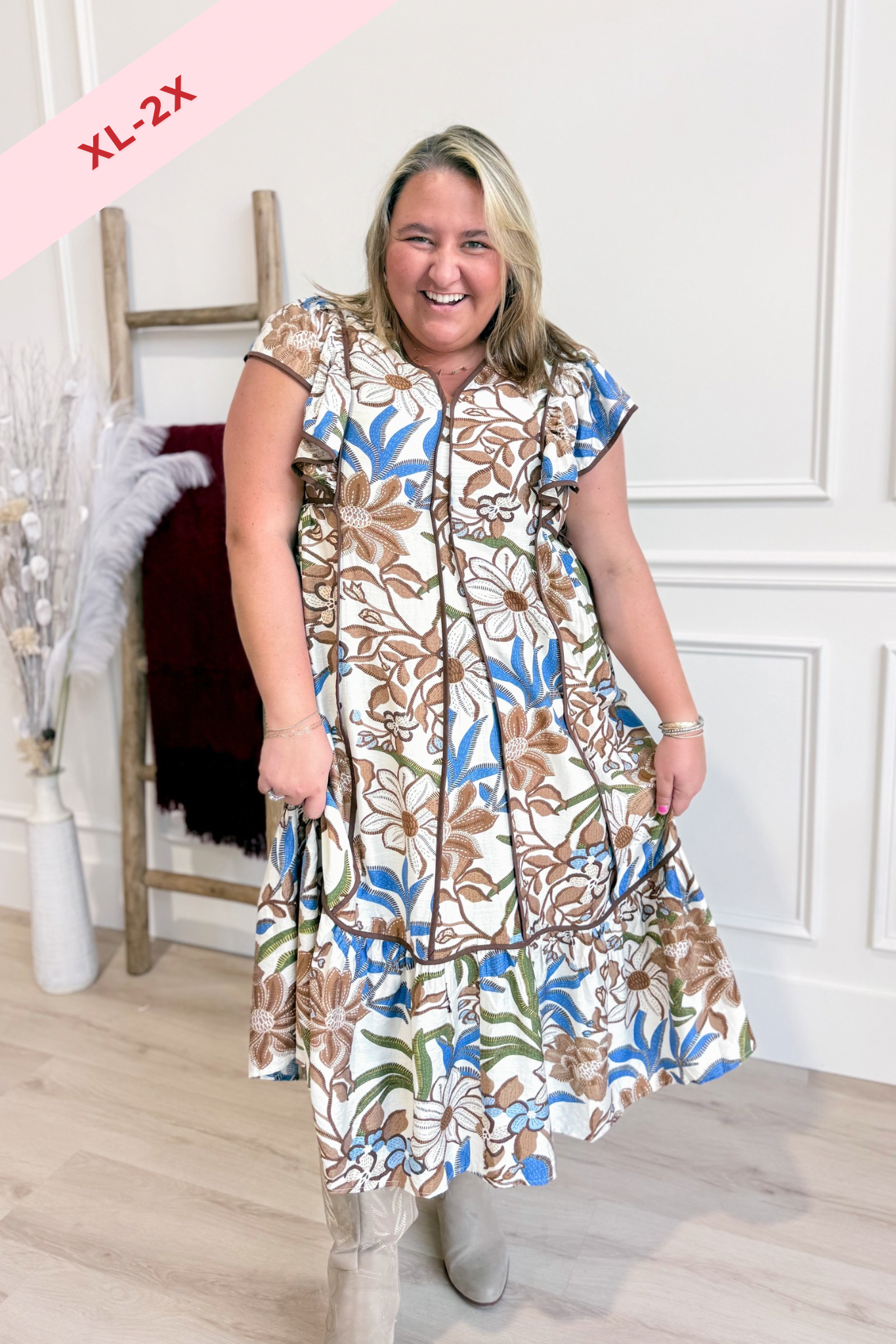 Linda Botanical Printed Flutter Sleeve Dress - Be You Boutique