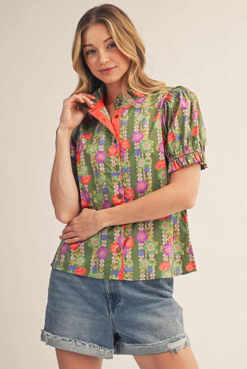 JODIFL Gretta contrasted accent button-down top, 110 dressy tops, featuring a stylish design with contrasting details and a classic fit.