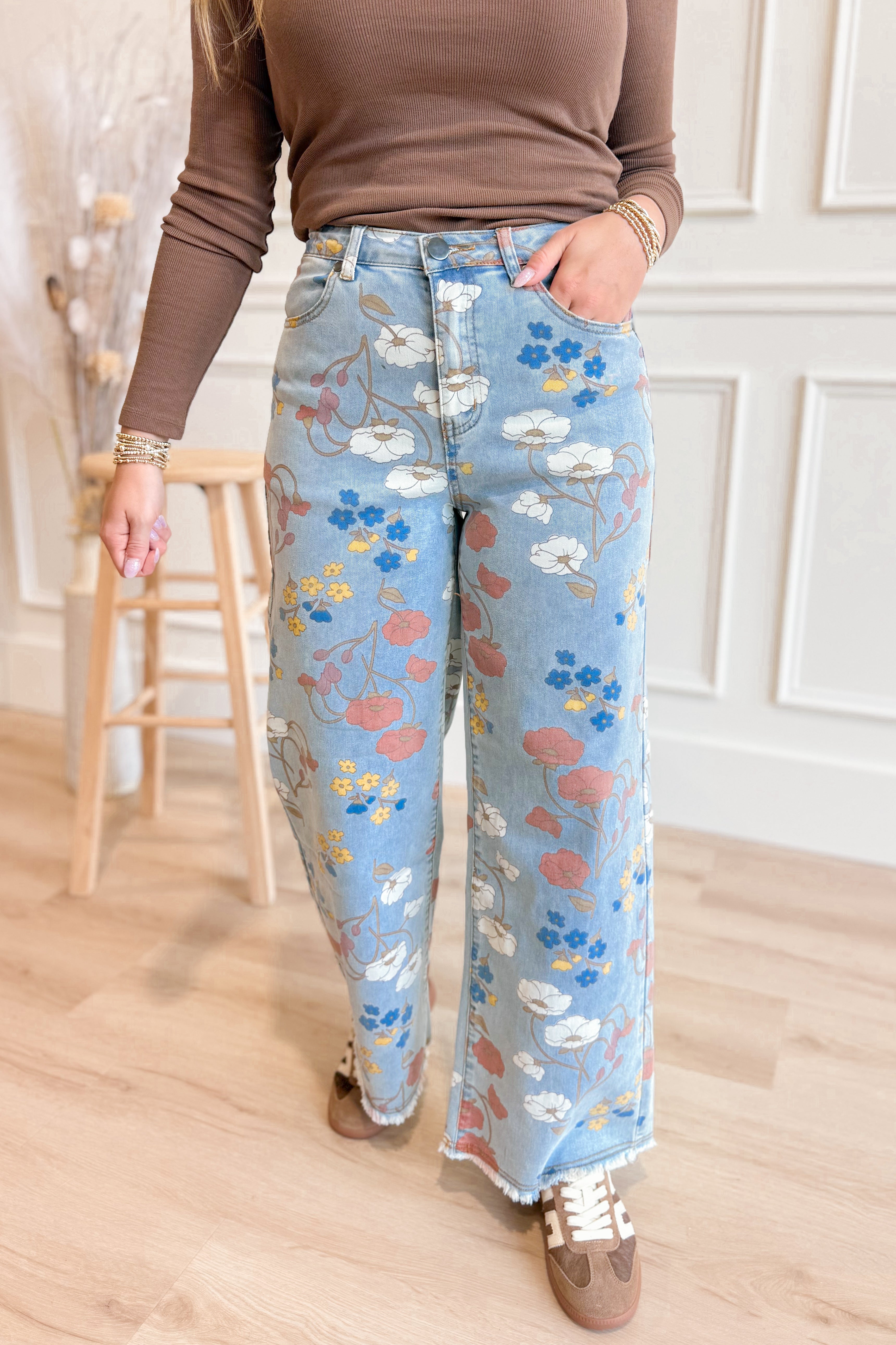 Lindy Floral Printed Twill Jean - Be You Boutique