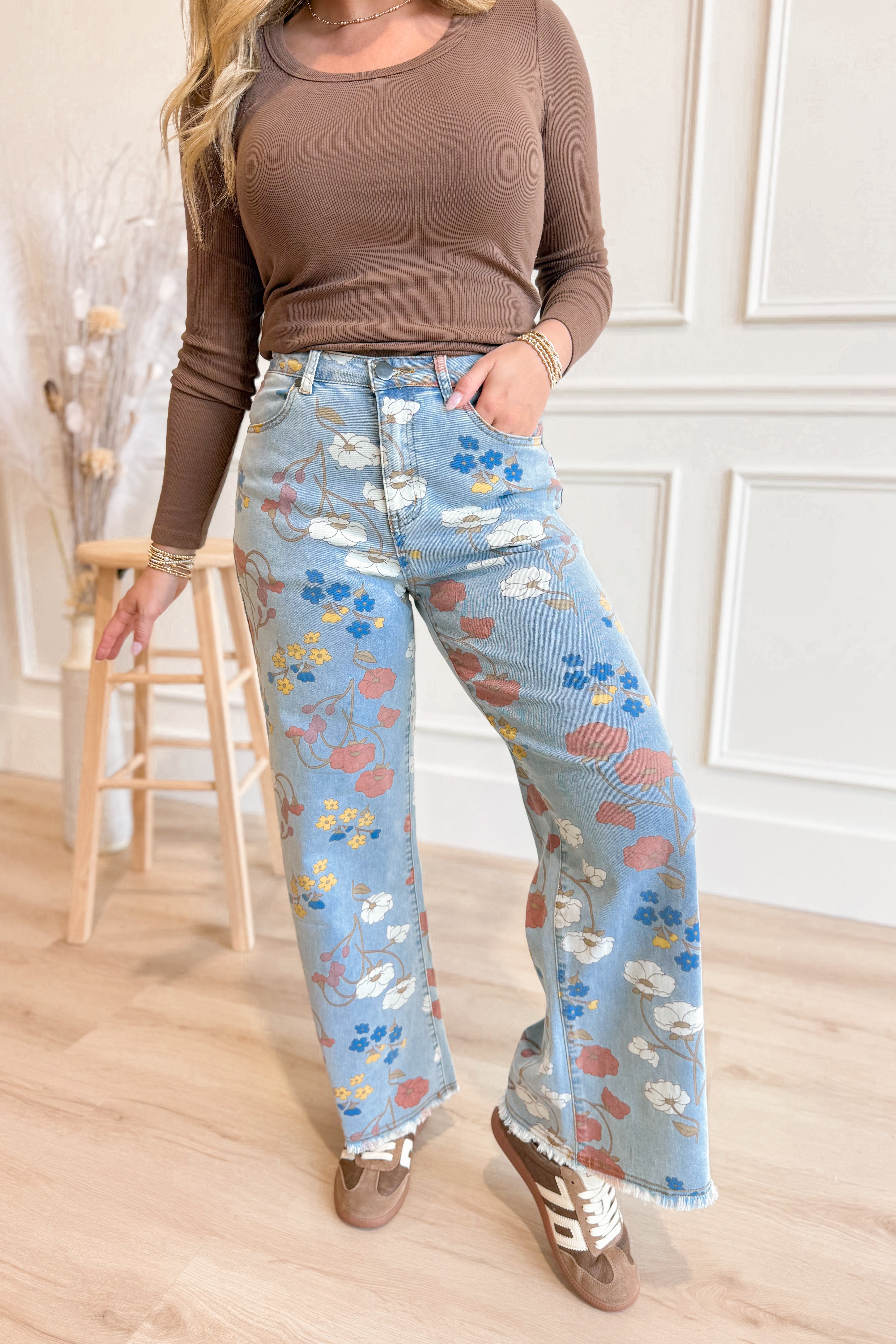 Lindy Floral Printed Twill Jean - Be You Boutique