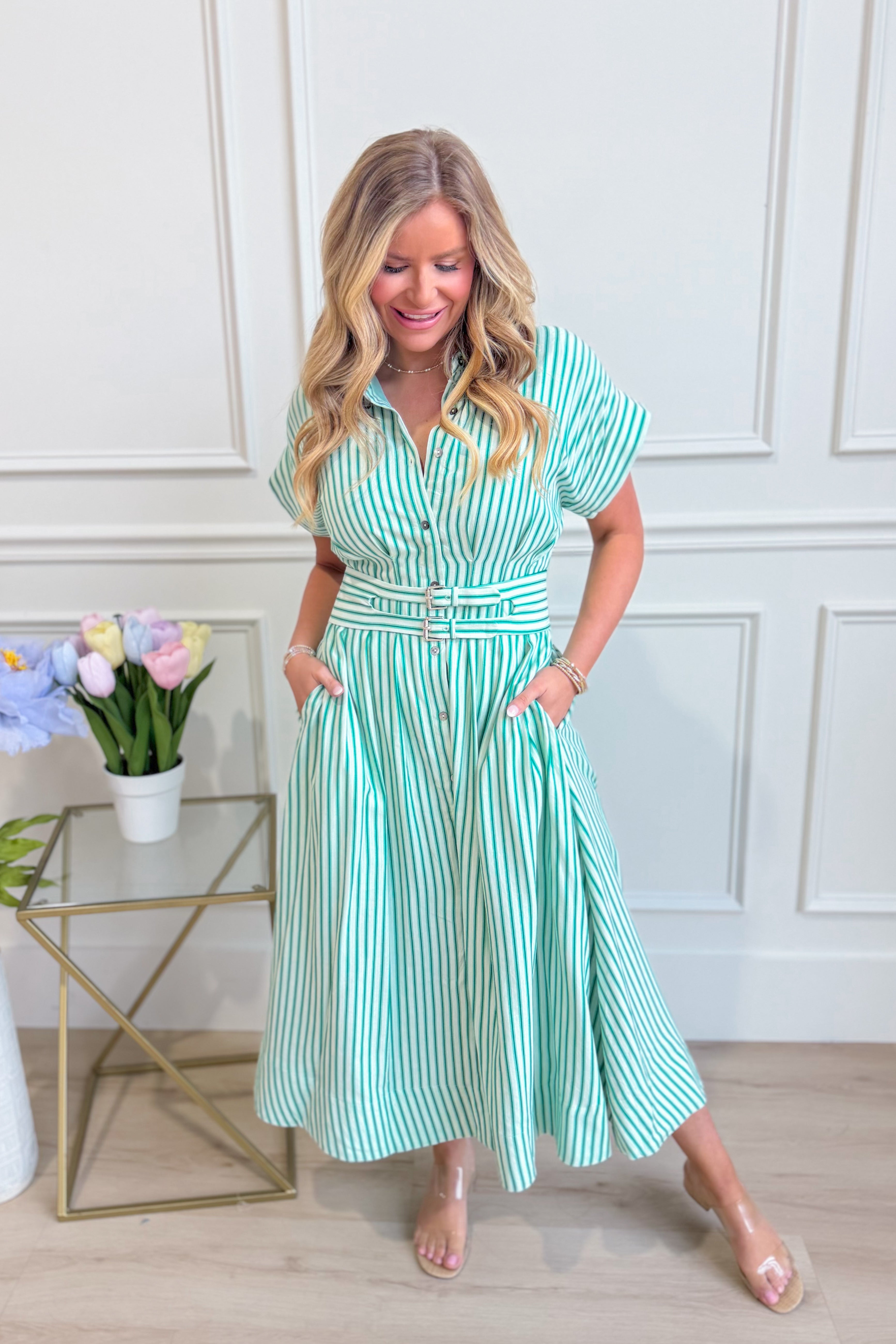Lauren Pin Striped Tie Waist Dress - Be You Boutique