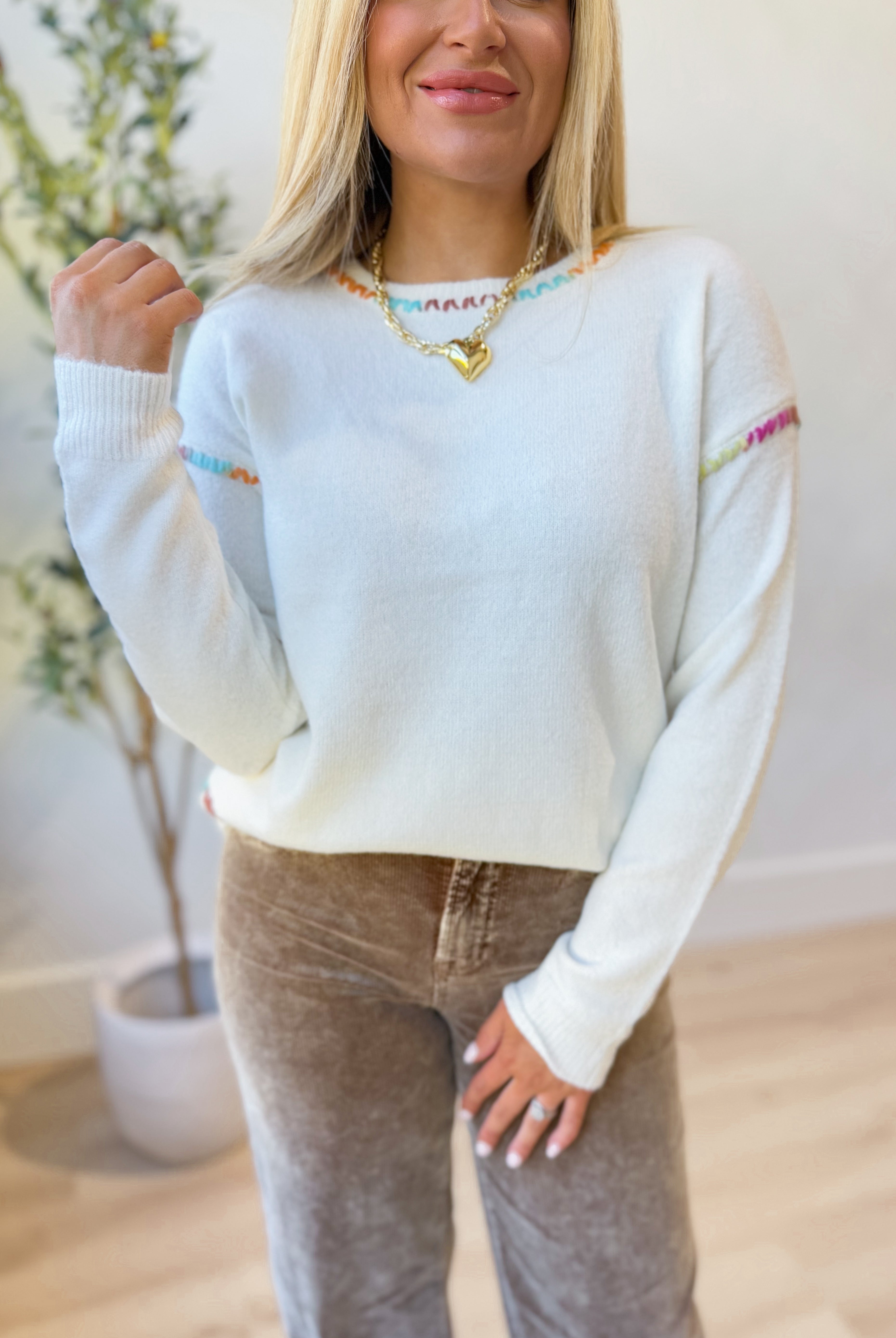 Brandi Multi Color Stitched Sweater - Be You Boutique