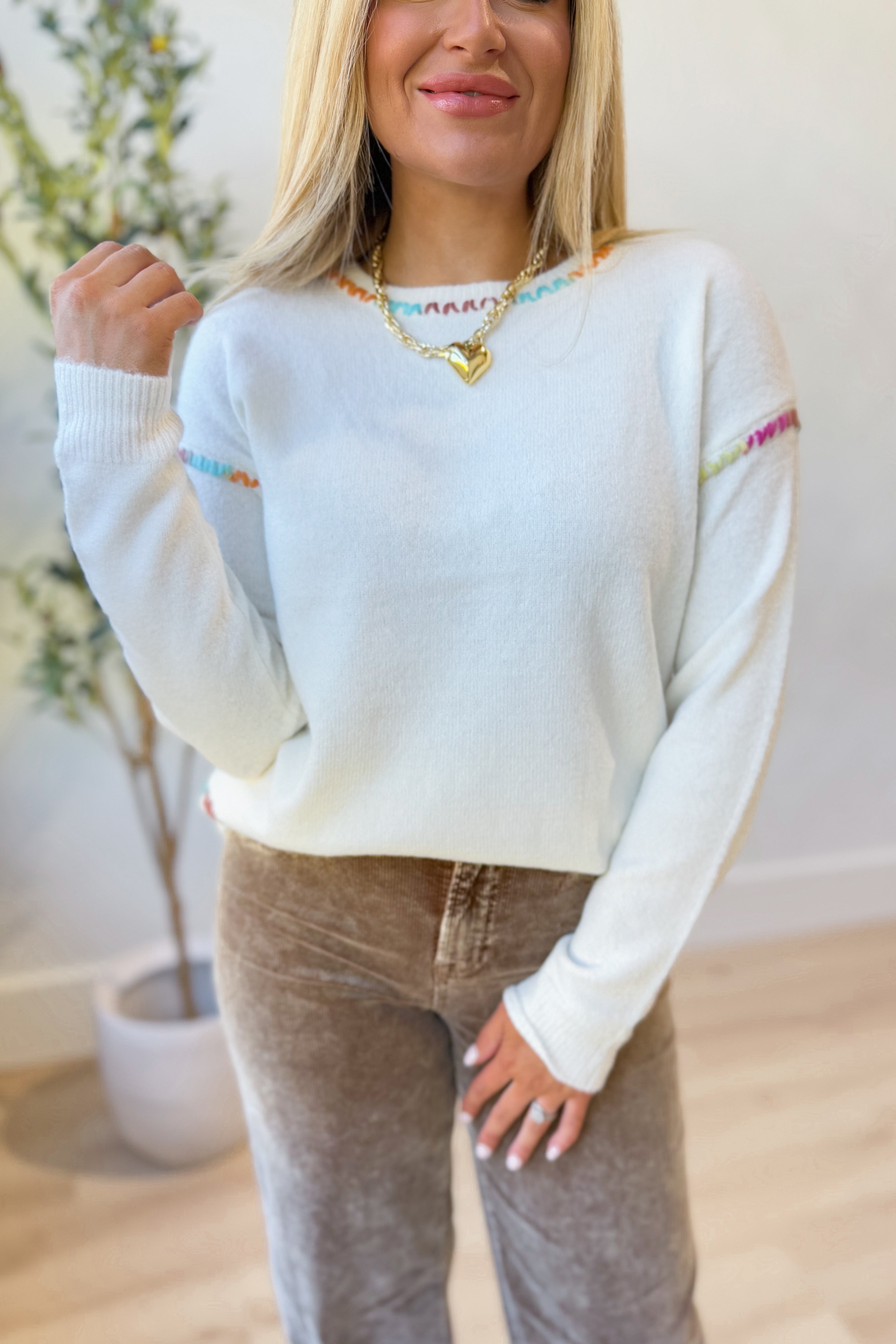 Brandi Multi Color Stitched Sweater - Be You Boutique