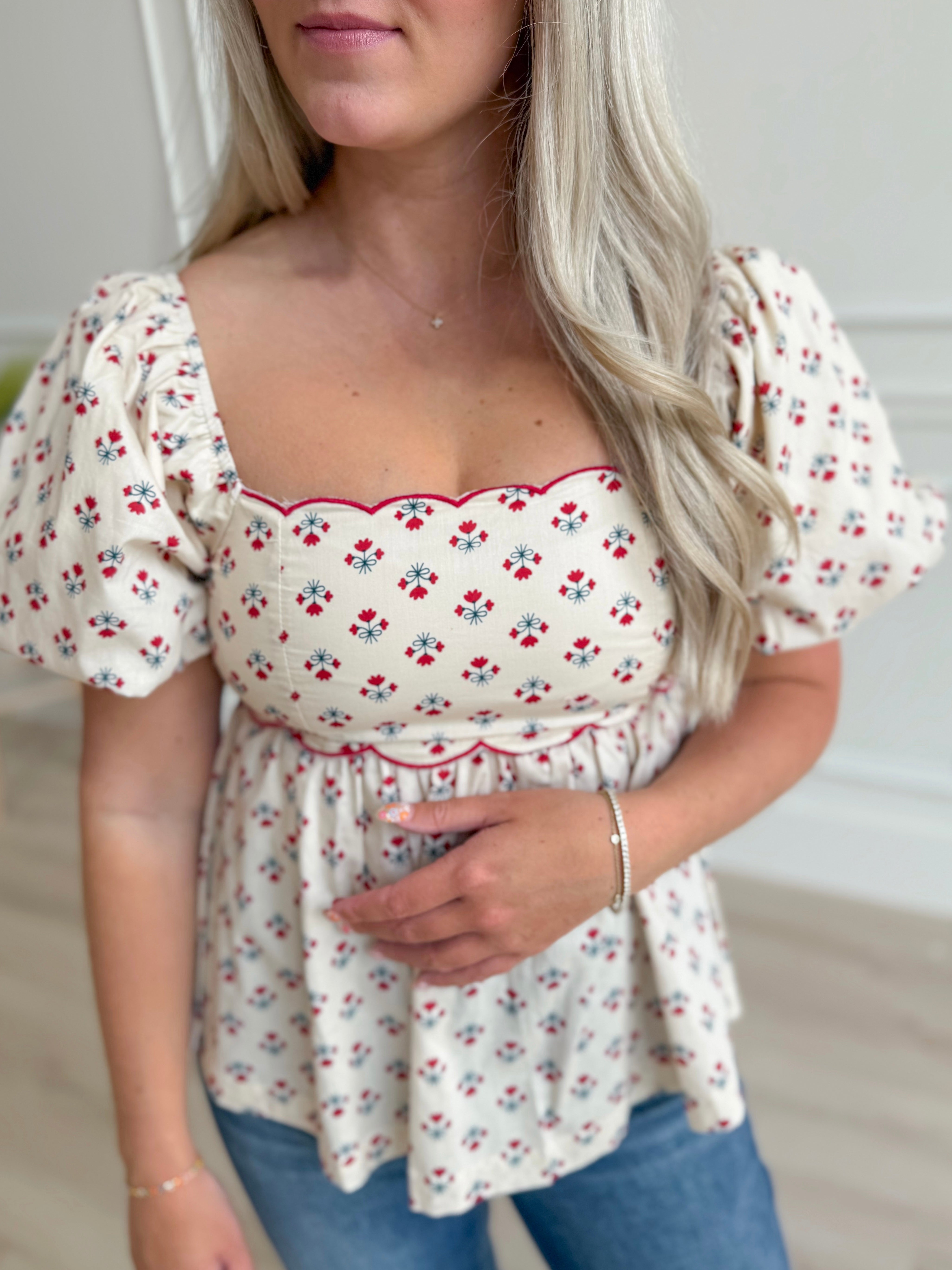 Brianna Floral Square Neck Top - Be You Boutique