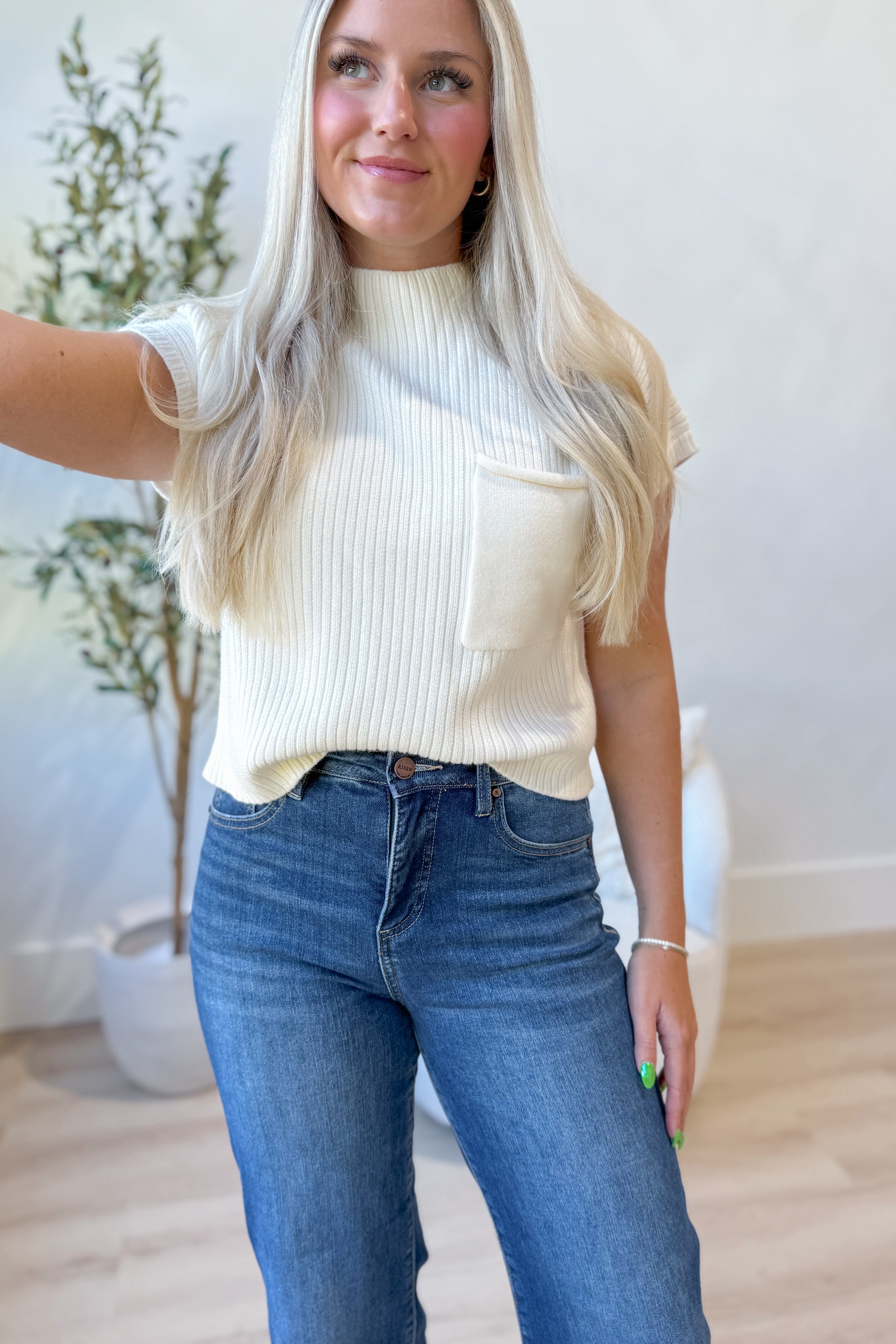 Megan Ribbed Front Pocket Sweater Top - Be You Boutique