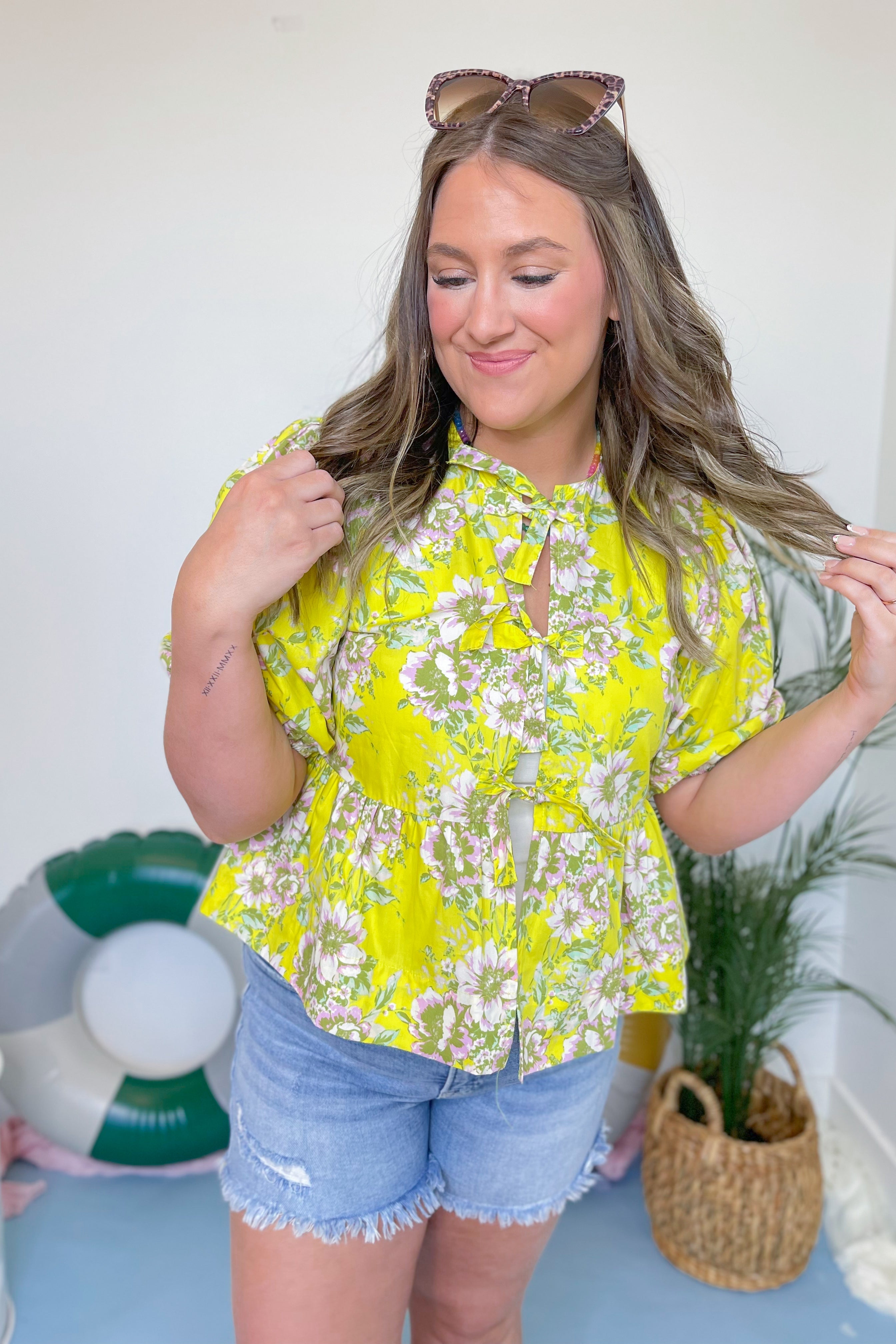 Olivia Floral Front Tie Detailed Top - Be You Boutique