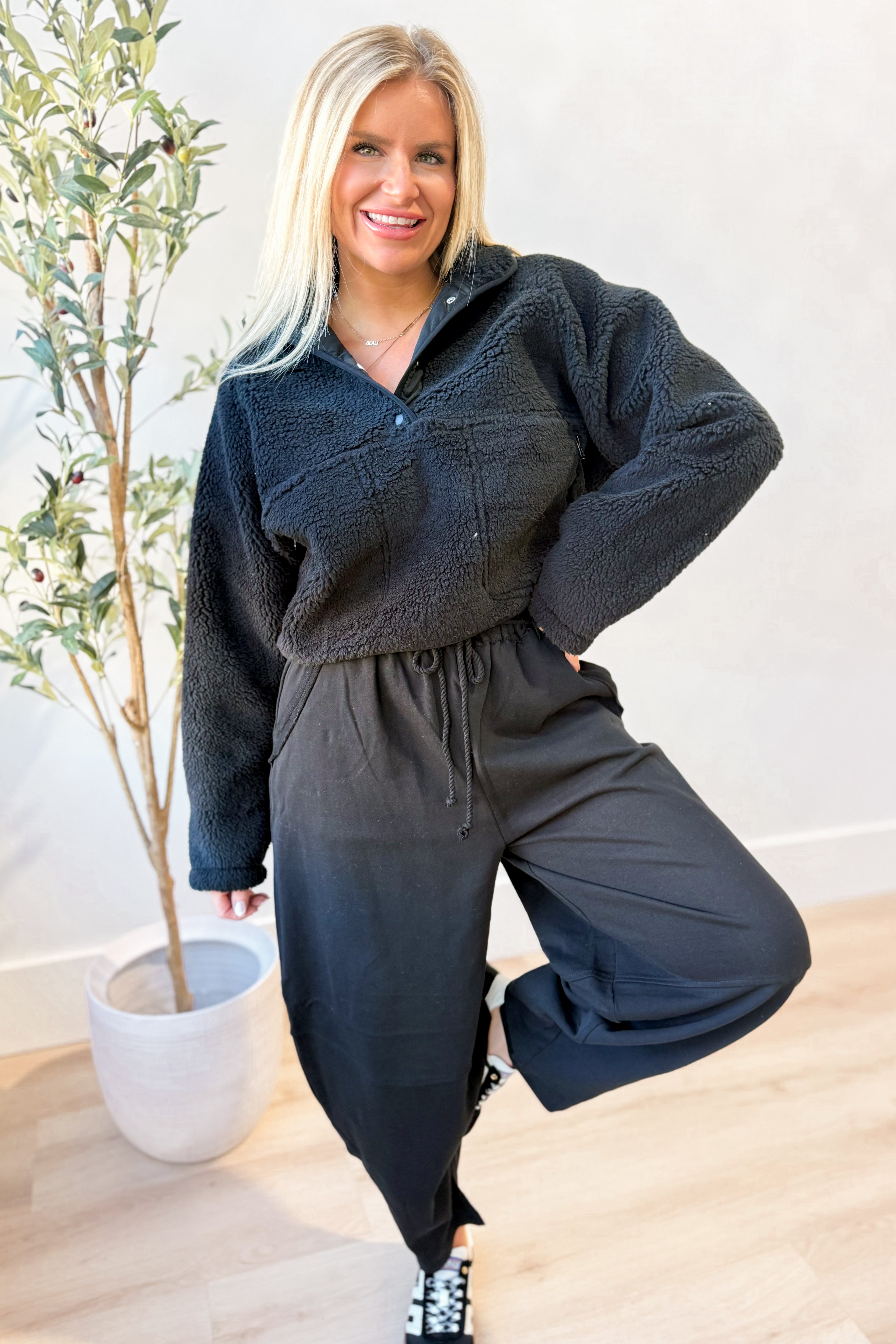 Courtney Sherpa Snap Button Pullover - Be You Boutique