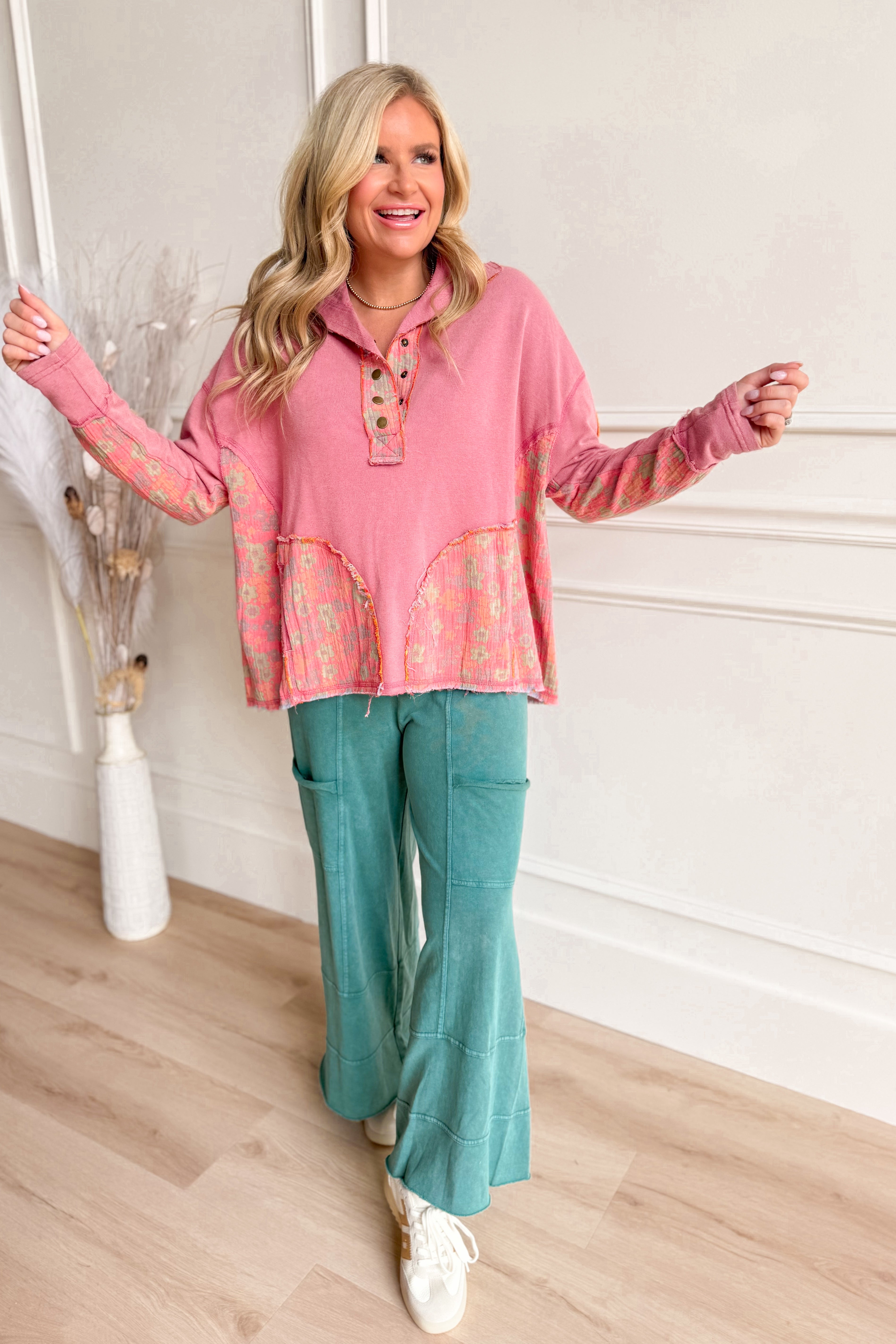Rachel Mineral Wash Snap Button Pullover - Be You Boutique