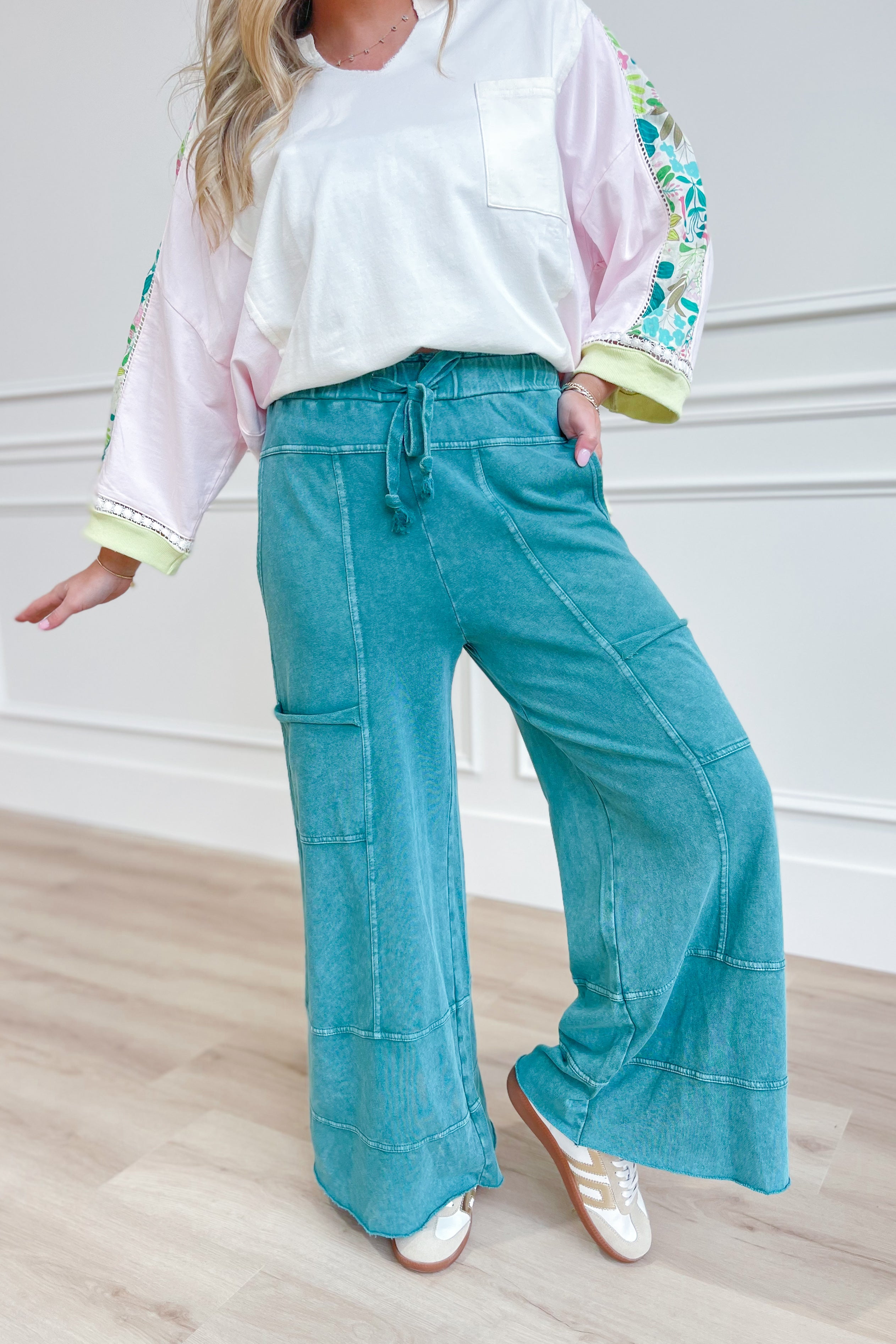 Bradley Mineral Washed Terry Knit Wide Leg Pants - Be You Boutique