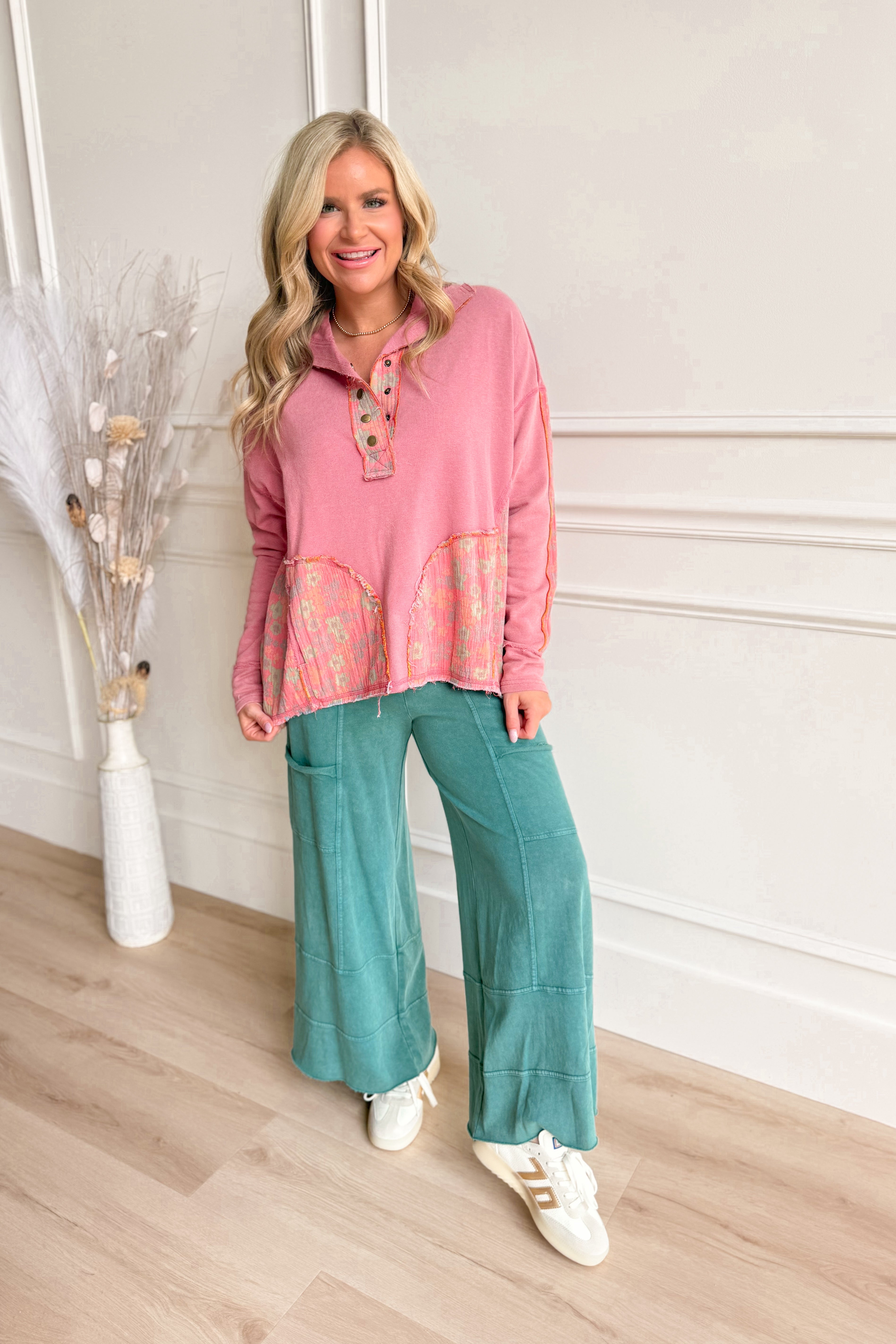 Rachel Mineral Wash Snap Button Pullover - Be You Boutique