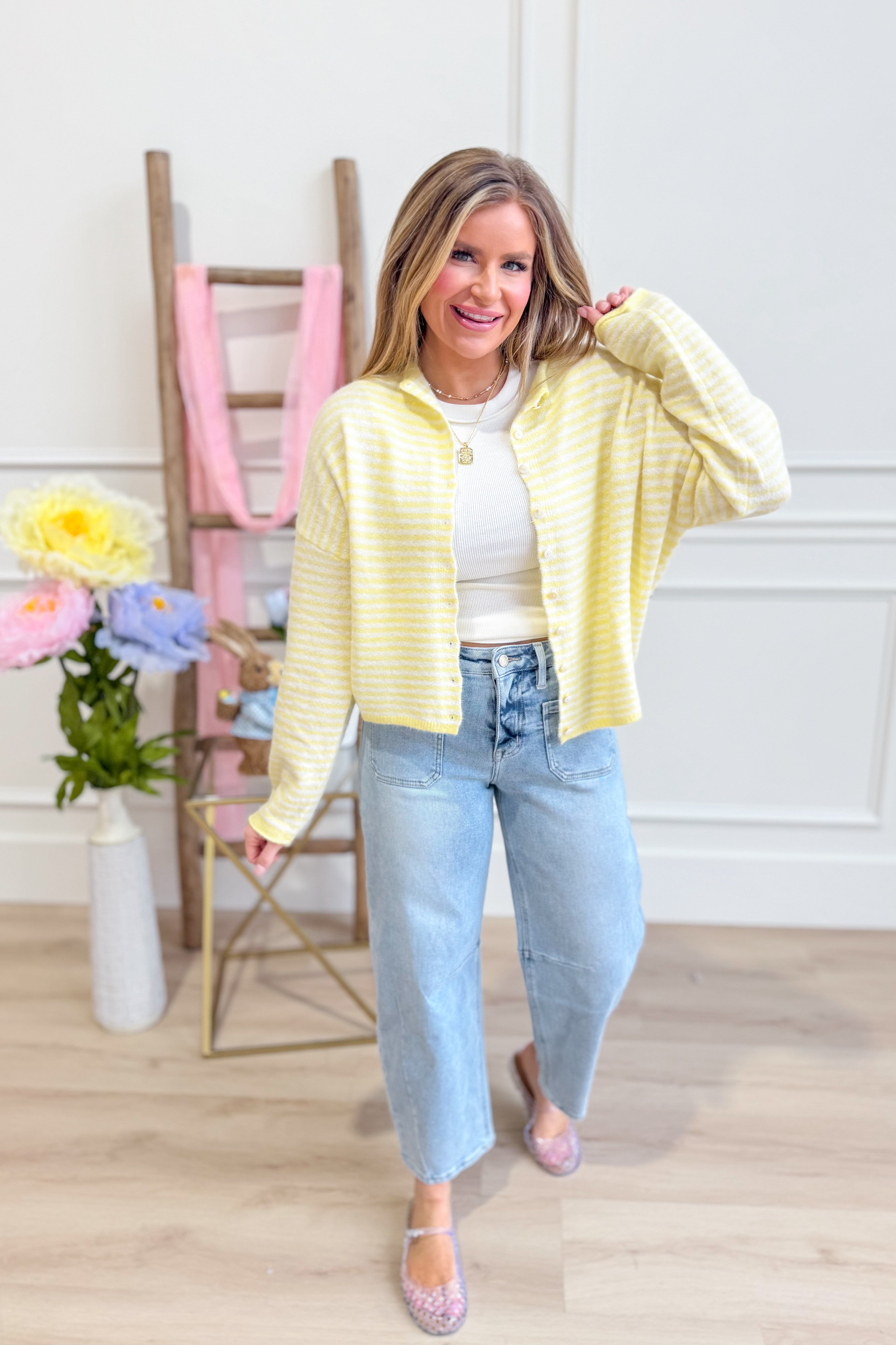 Olivia Butter Mini Striped Cardigan - Be You Boutique