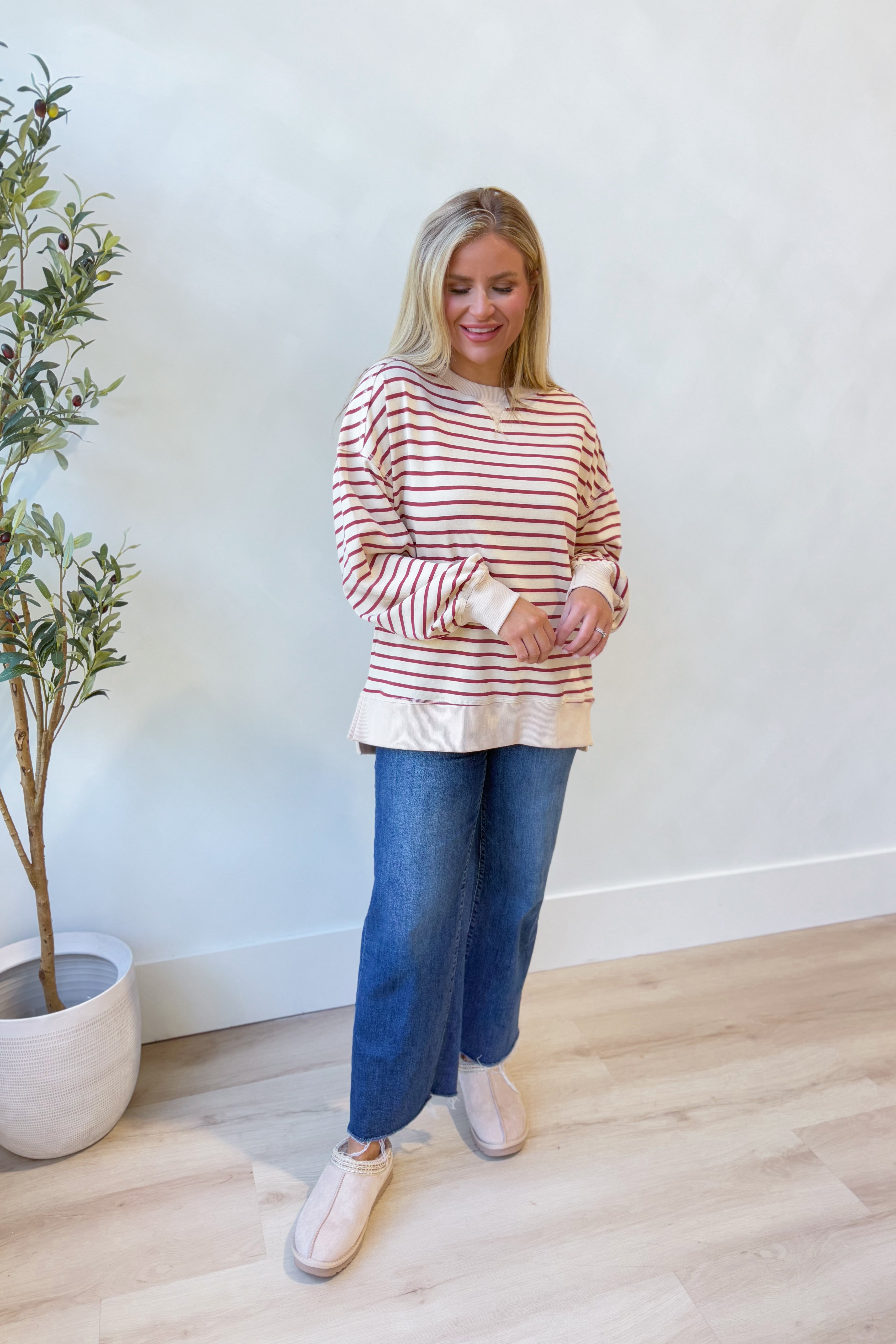Selena Stripe Comfy Oversized Pullover - Be You Boutique
