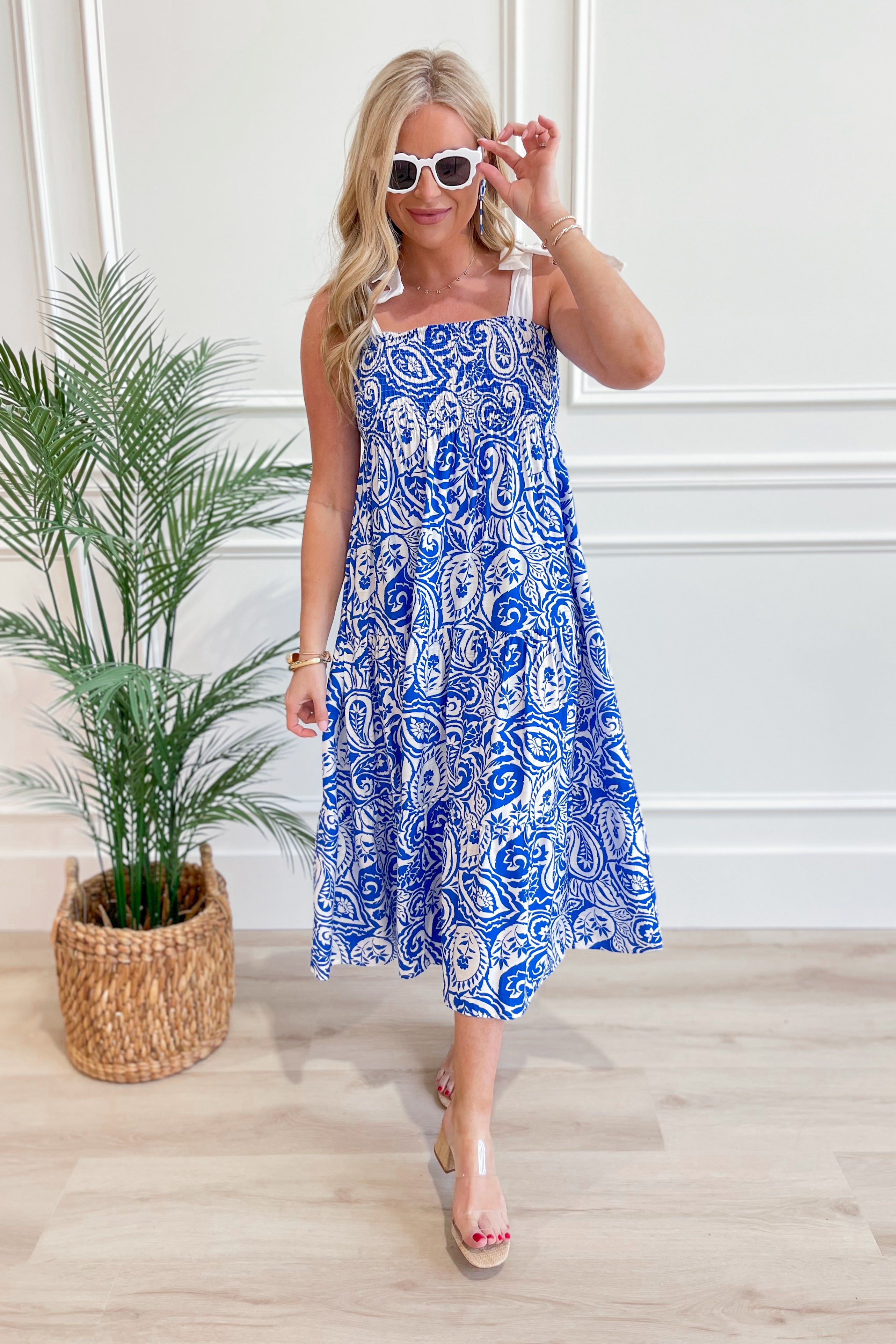 Athena Paisley Print Smocked Midi Dress - Be You Boutique