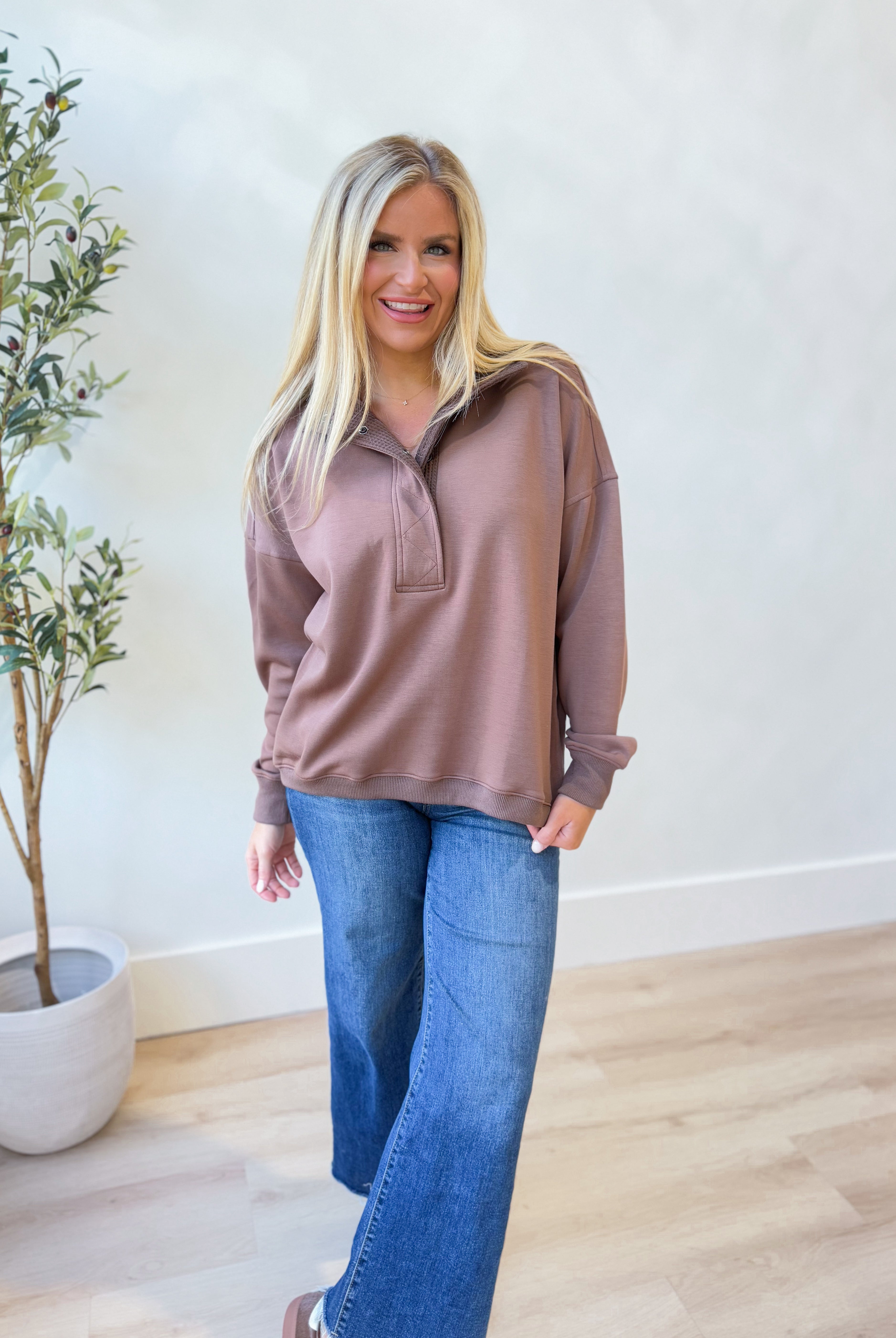 Samme Snap Collar Mock Neck Pullover - Be You Boutique