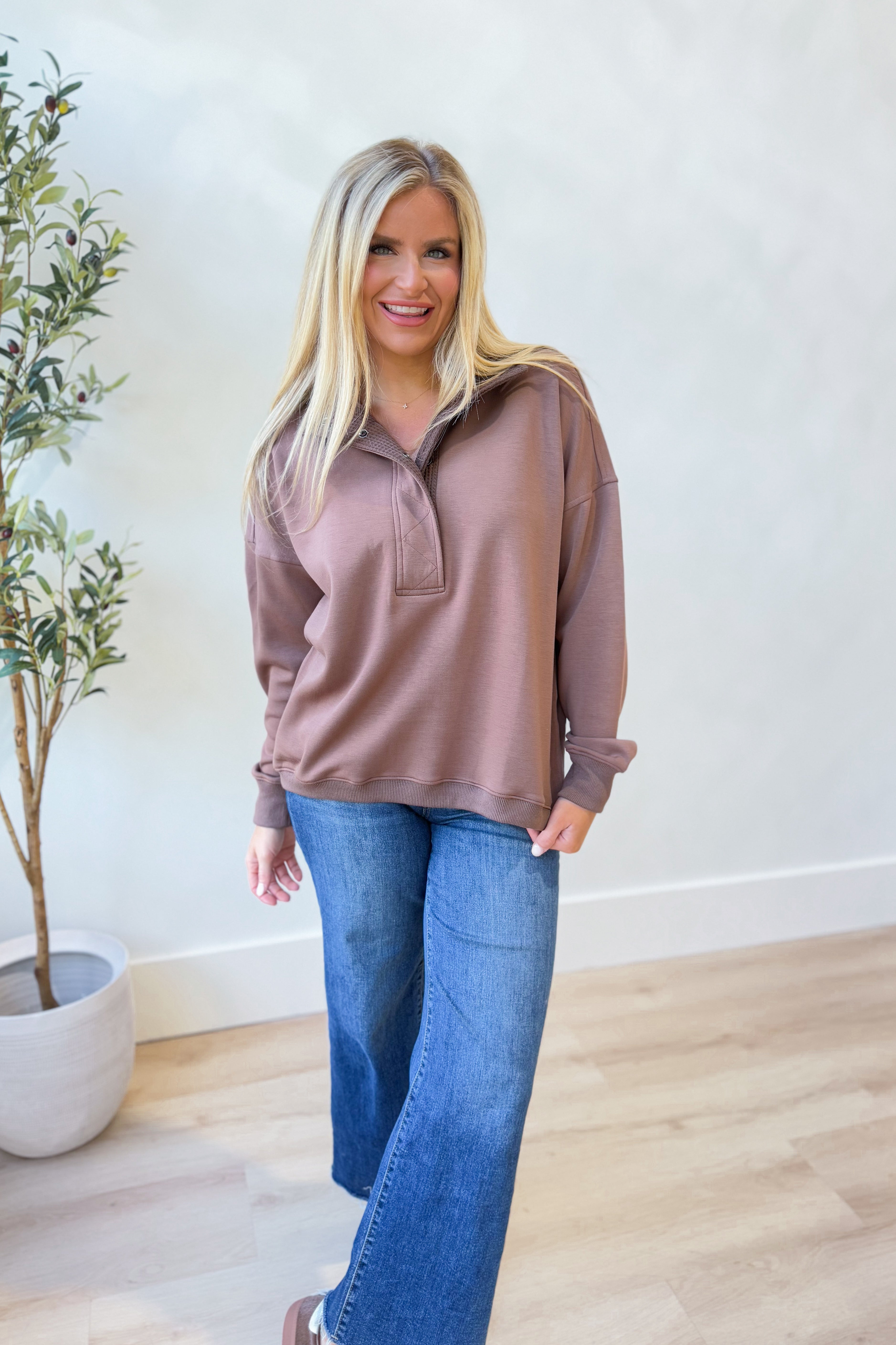 Samme Snap Collar Mock Neck Pullover - Be You Boutique