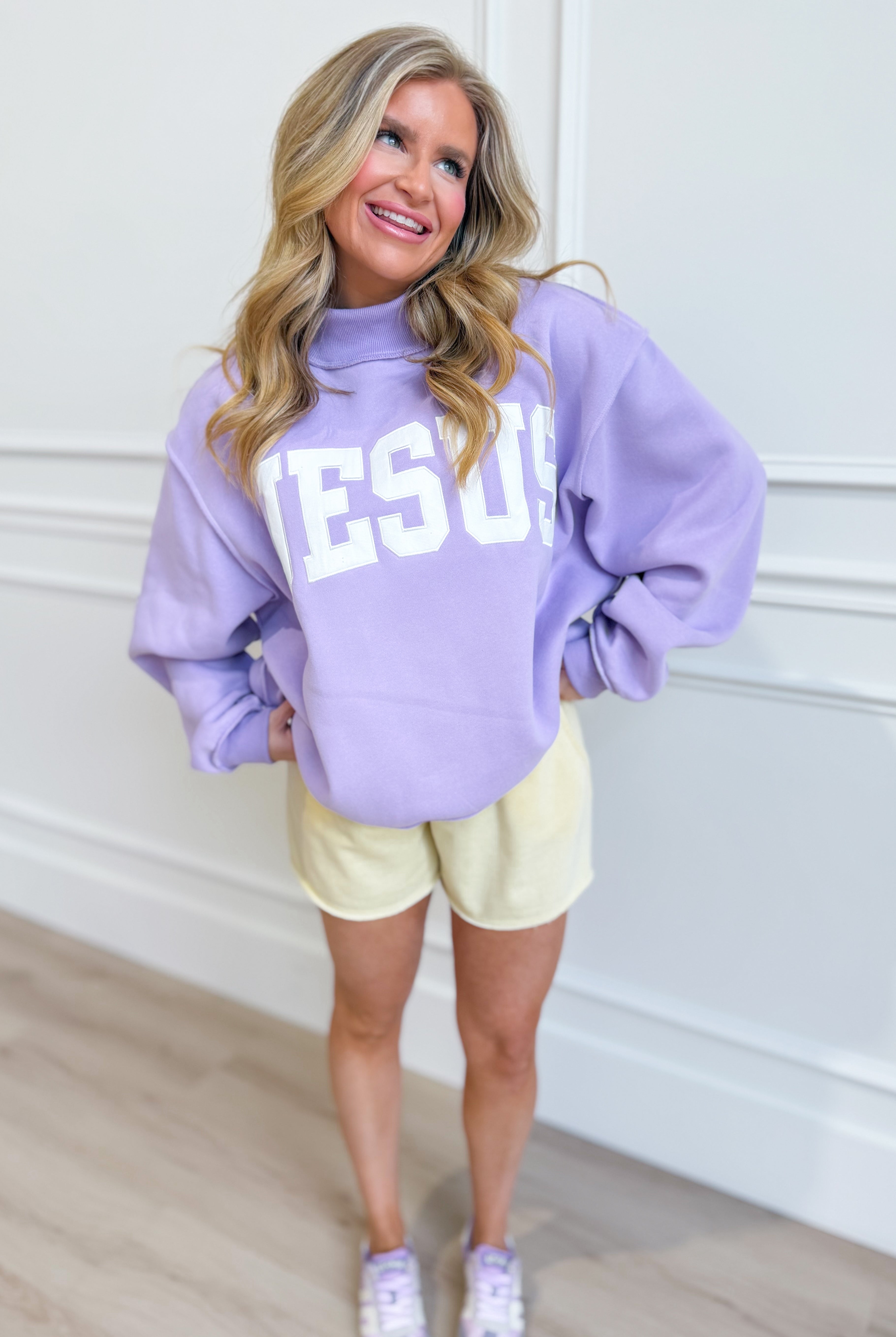 Bucket List Jesus Mock Embroidered Sweatshirt with graphic 137 design, featuring detailed embroidery on a casual sweatshirt.
