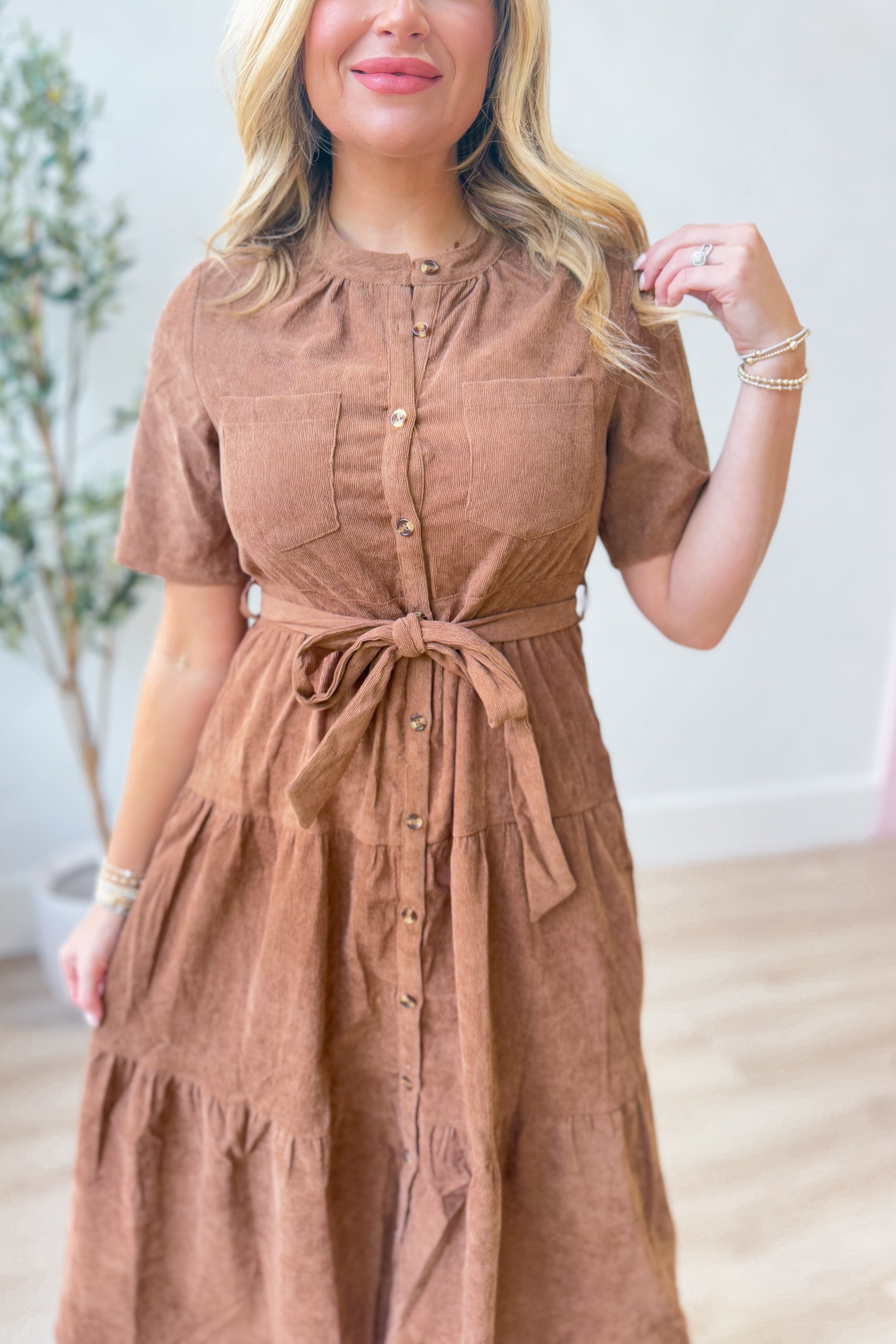 Lucy Corduroy Tie Waist Midi Dress - Be You Boutique