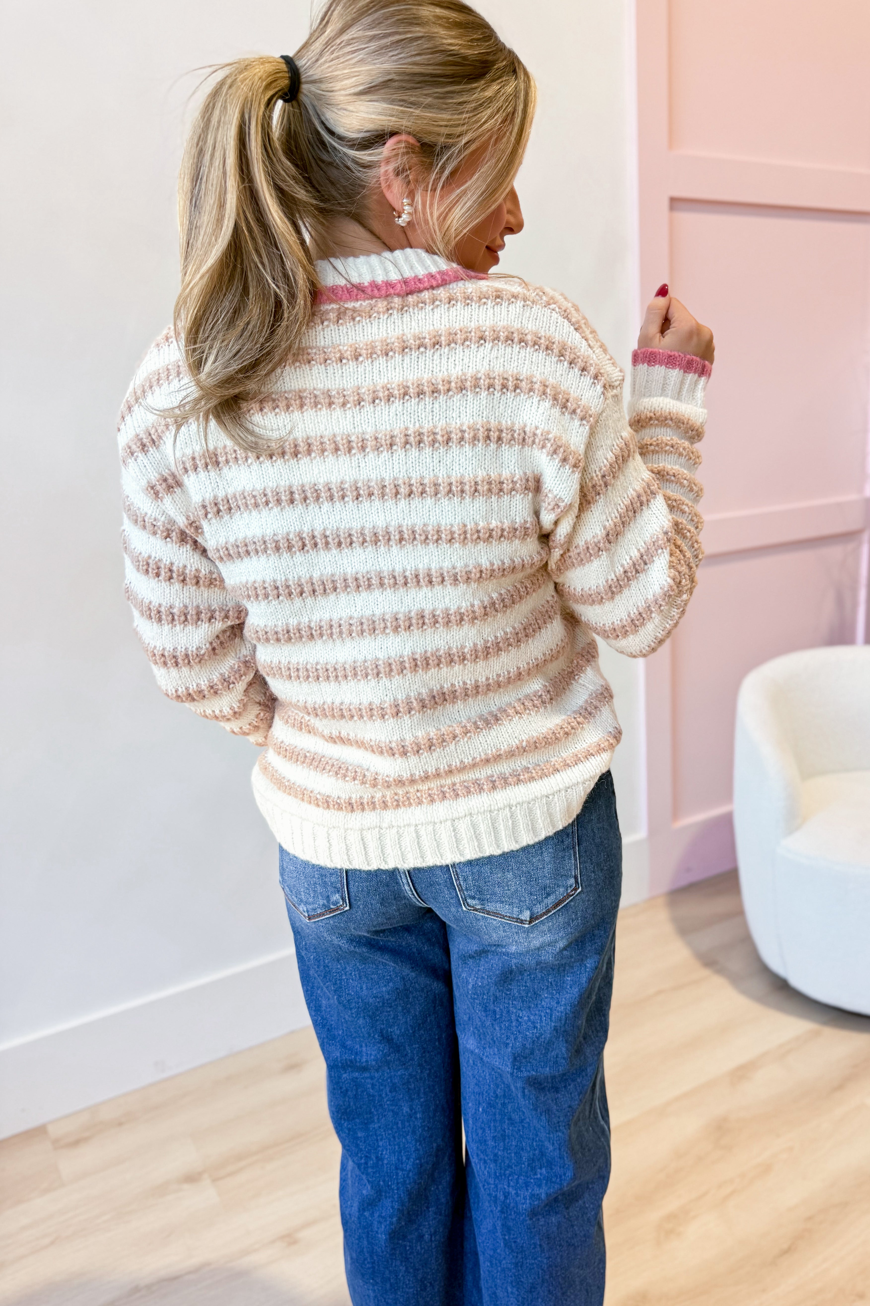 Betsy Striped Collar Button Down Sweater - Be You Boutique