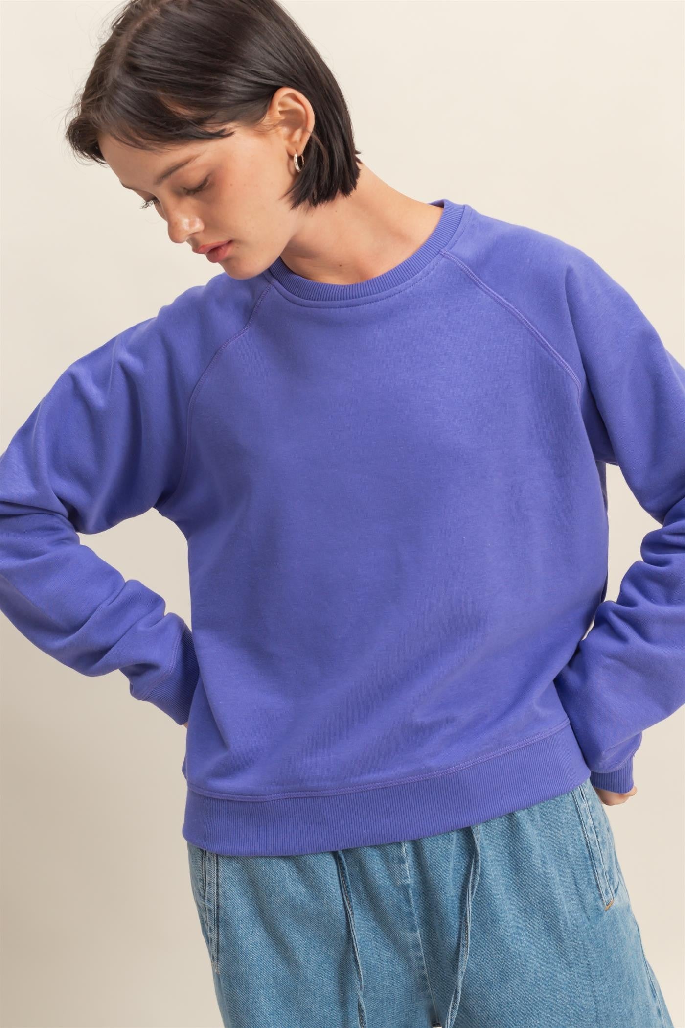 Whitney Raglan Sleeve Crewneck Pullover - Be You Boutique