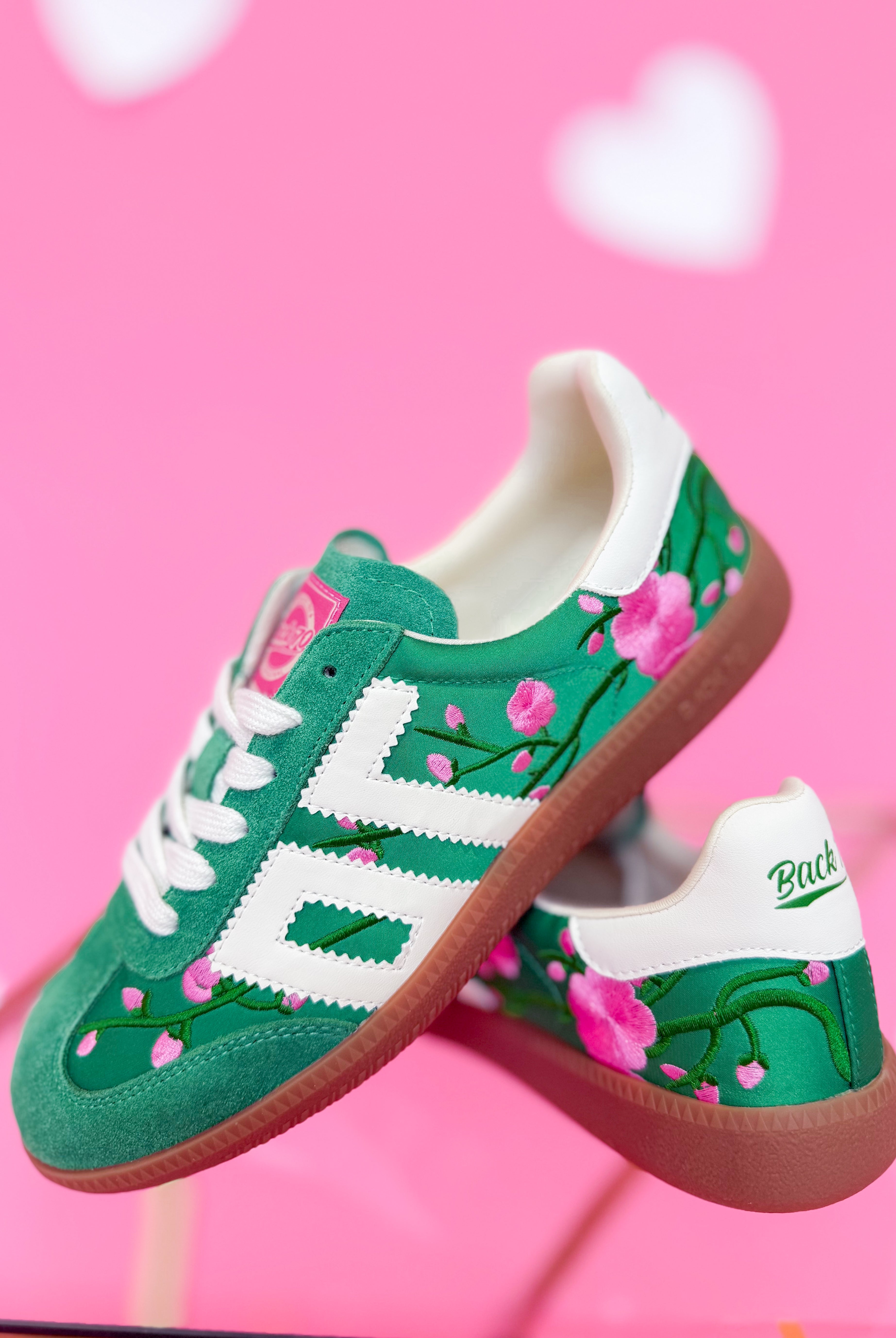 BACK70 Ghost sneakers with green floral design, 205 sneaker style, showcasing the stylish and vibrant athletic footwear.