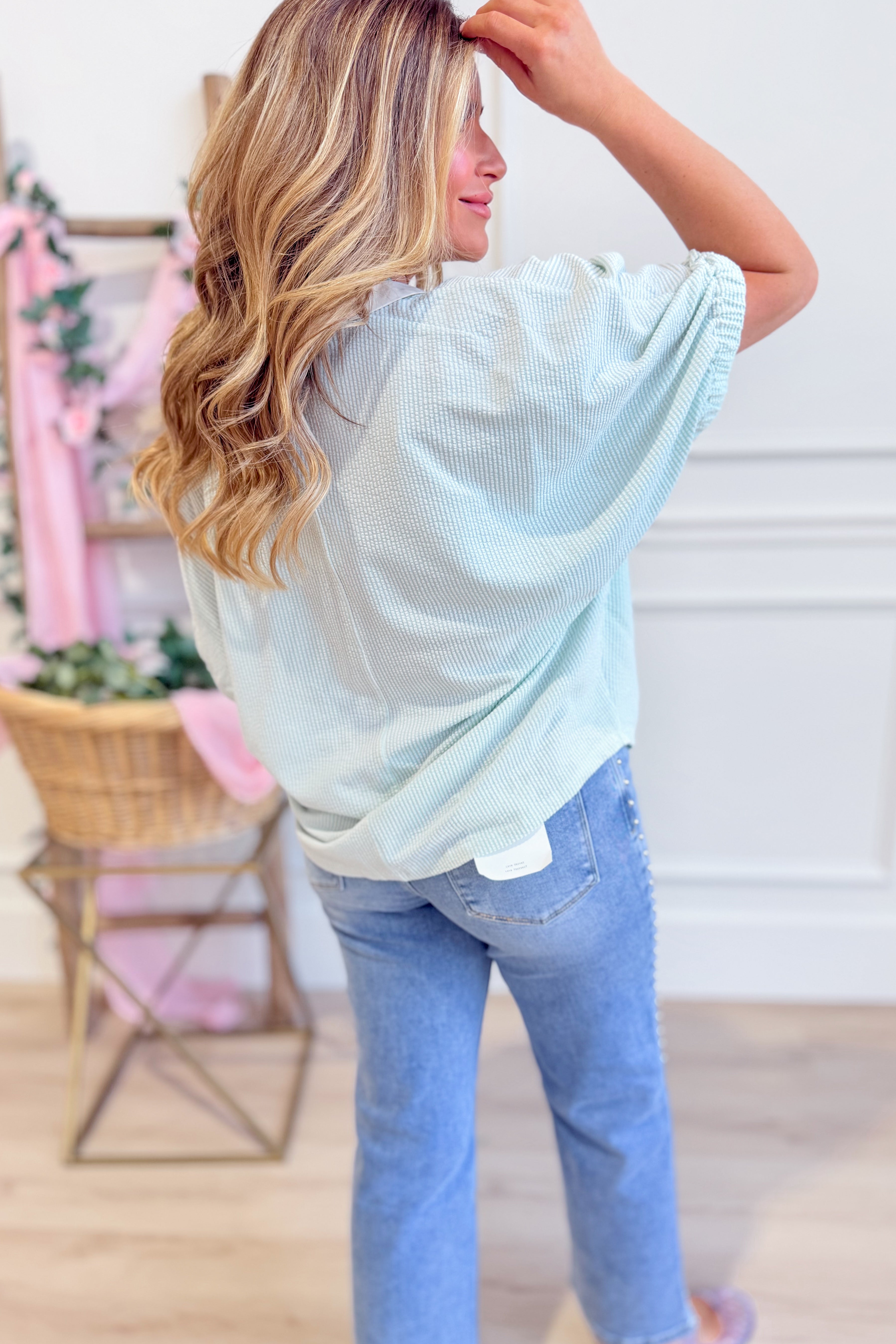 Cindy Pin Striped Collared Neck Top - Be You Boutique