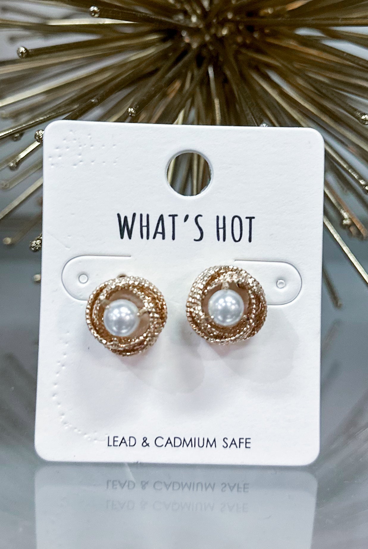 Georgie Gold Textured Knot Pearl Stud Earrings - Be You Boutique