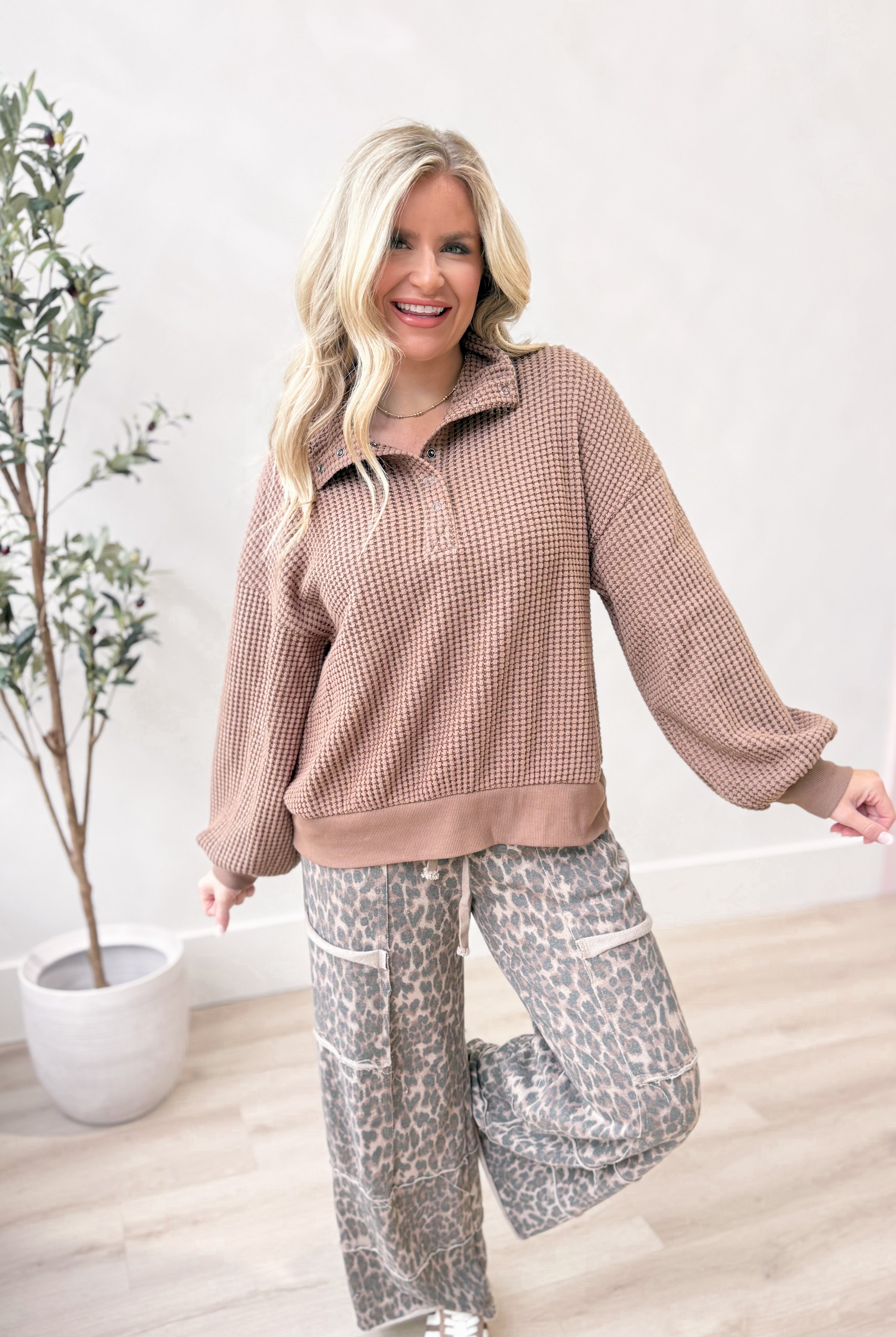 Hadlee Oversized Waffle Knit Pullover - Be You Boutique