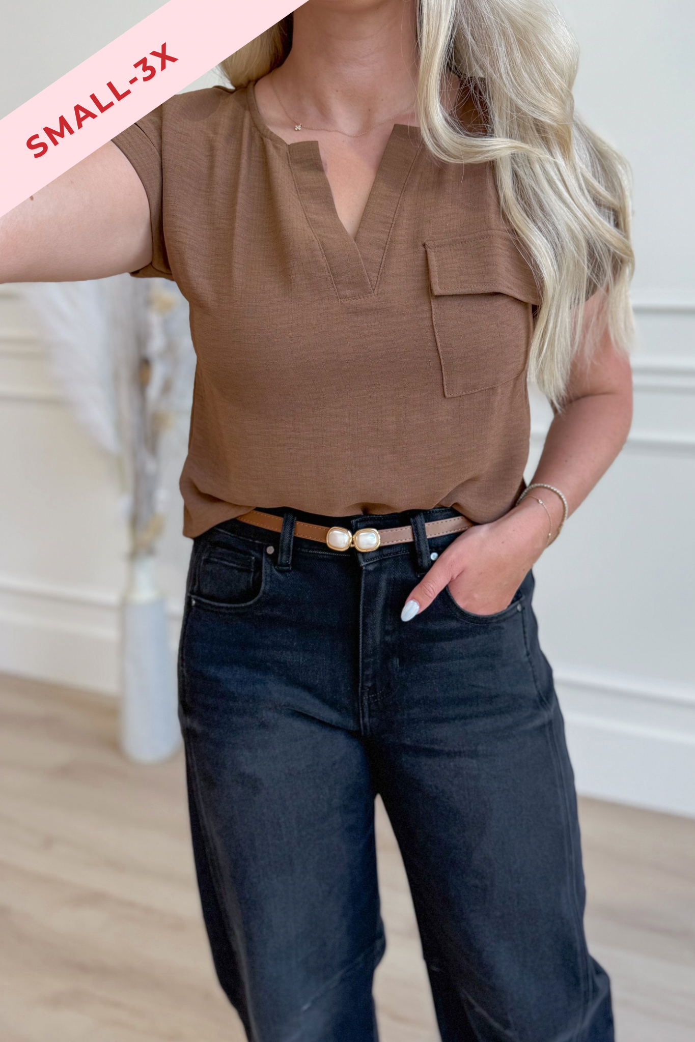 Courtney Split Neck Back Button Top - Be You Boutique