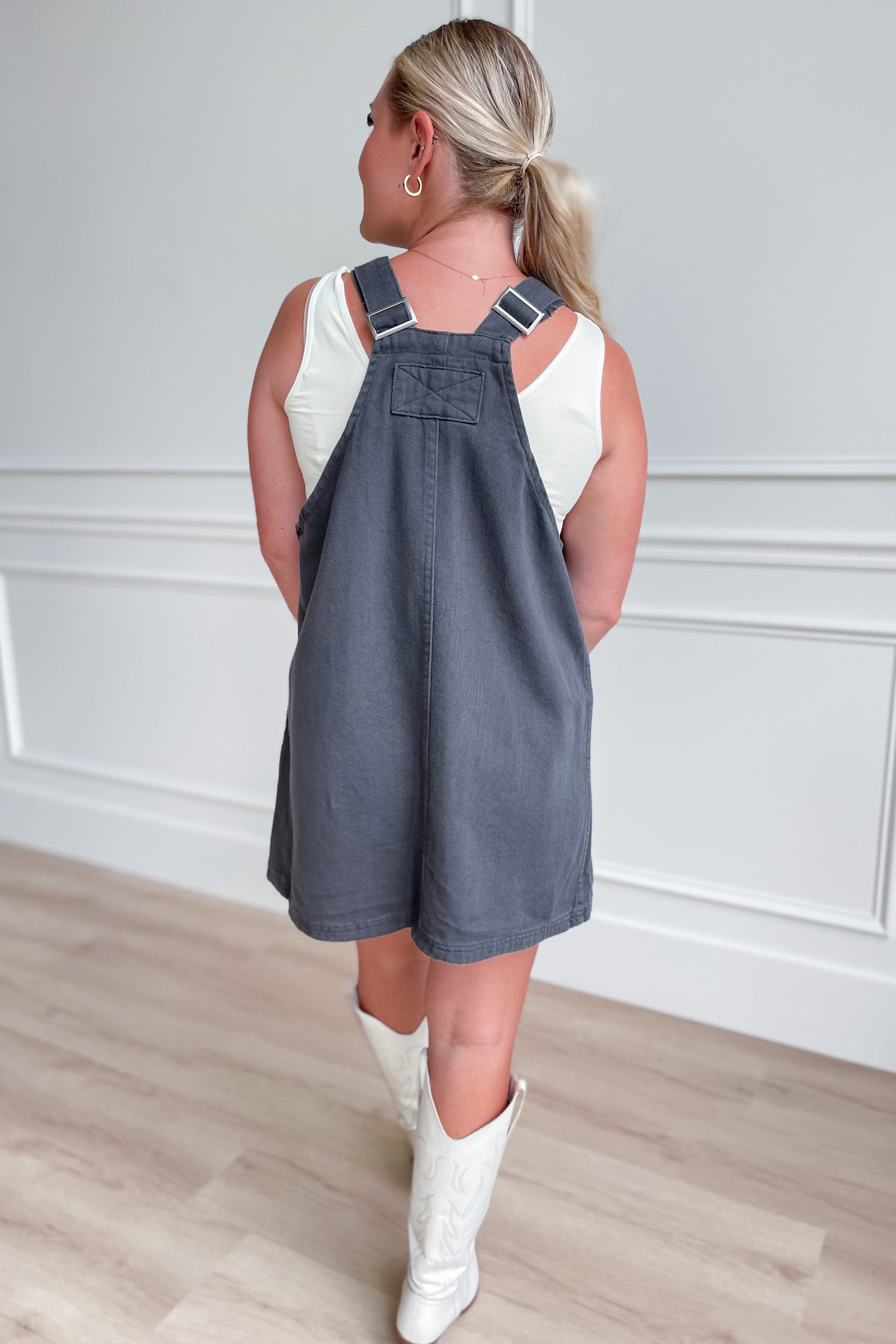 Piper Mineral Washed Overall Denim Dress - Be You Boutique