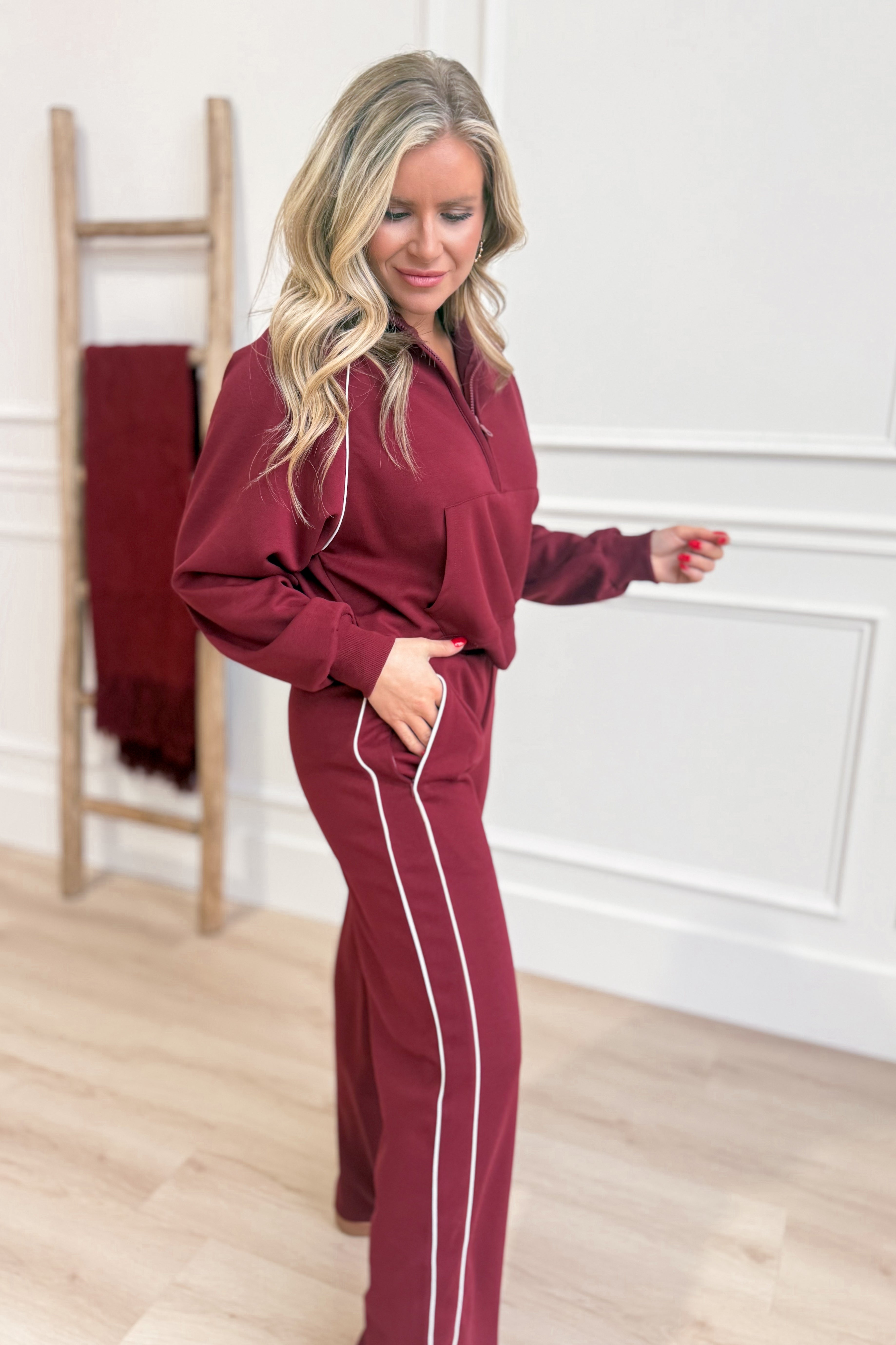 Livvy Half Zip Piping Detail Pant Set - Be You Boutique