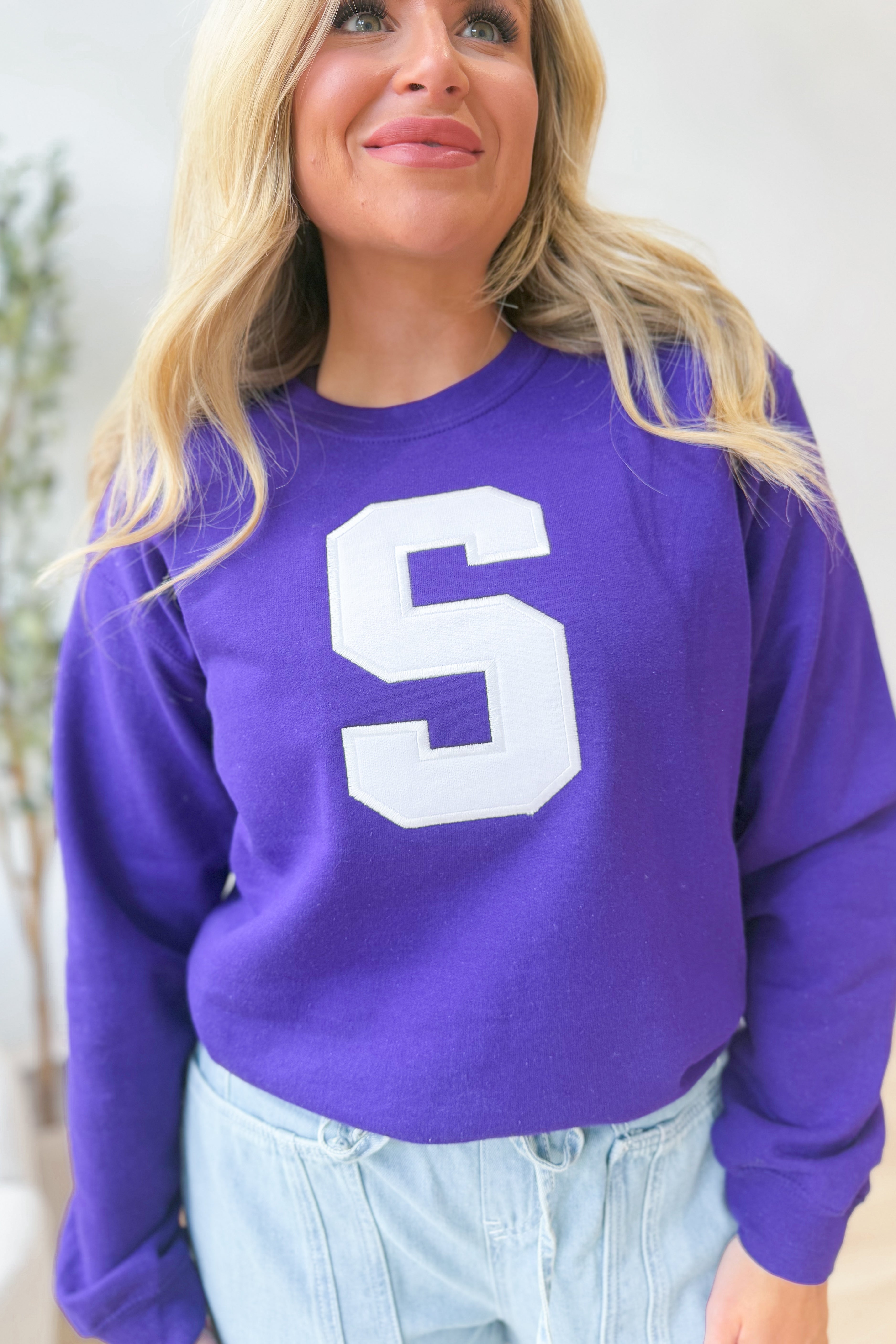School Spirit "S" Patchwork Crewneck Sweatshirt - Be You Boutique