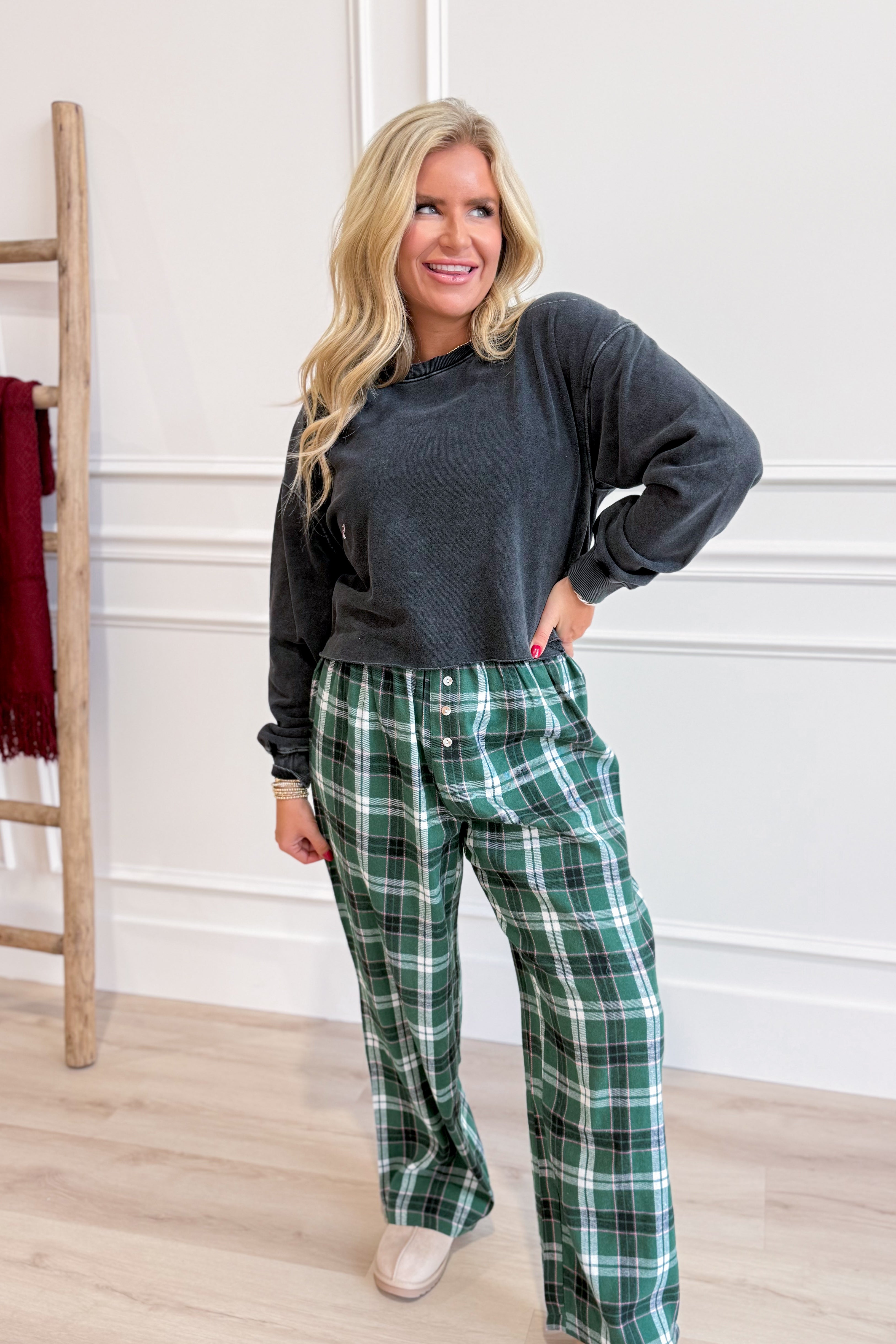 Chris Plaid Elastic Waist Pant - Be You Boutique