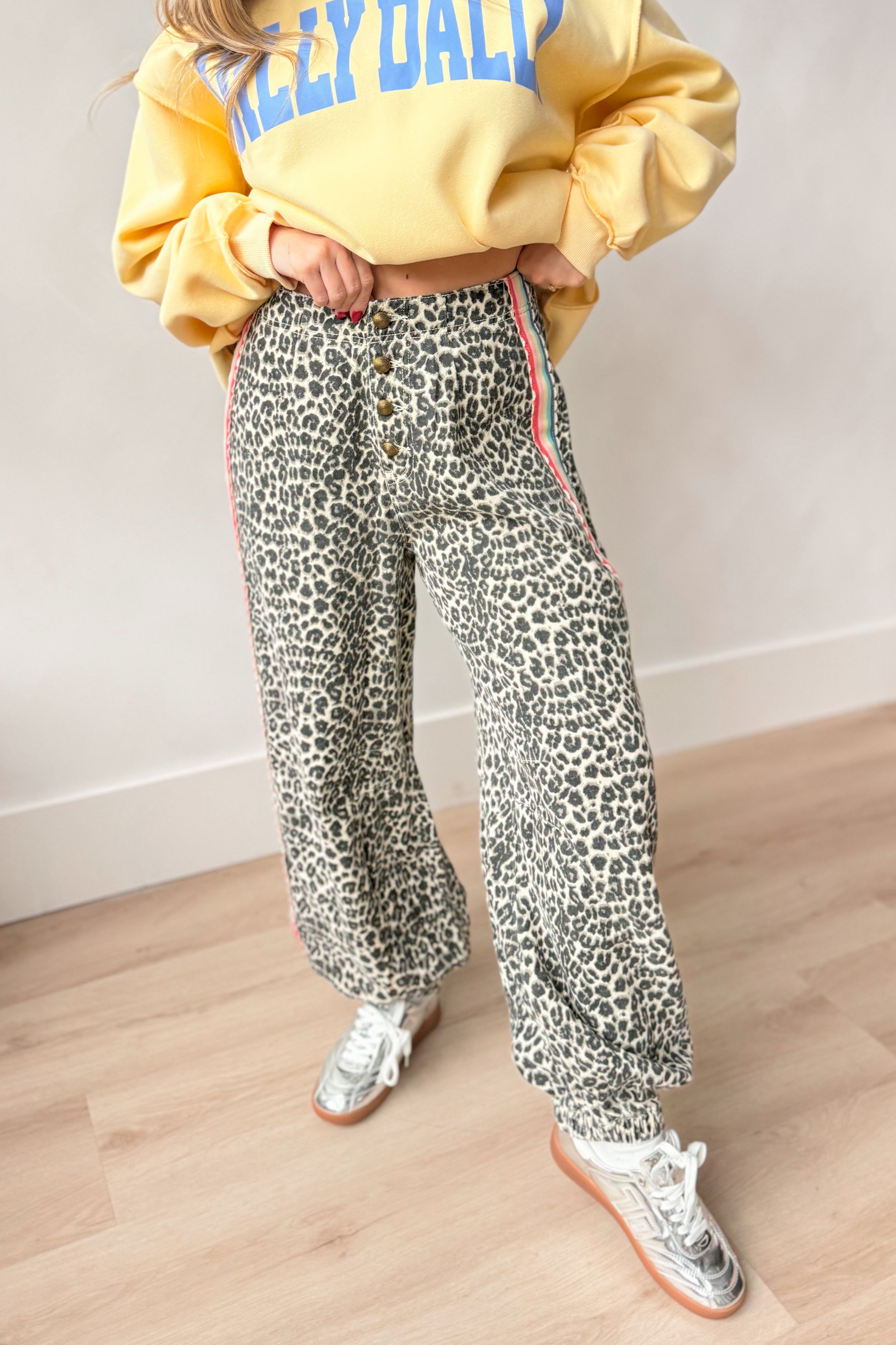 Andy Leopard Side Rainbow Striped Detail Pant - Be You Boutique