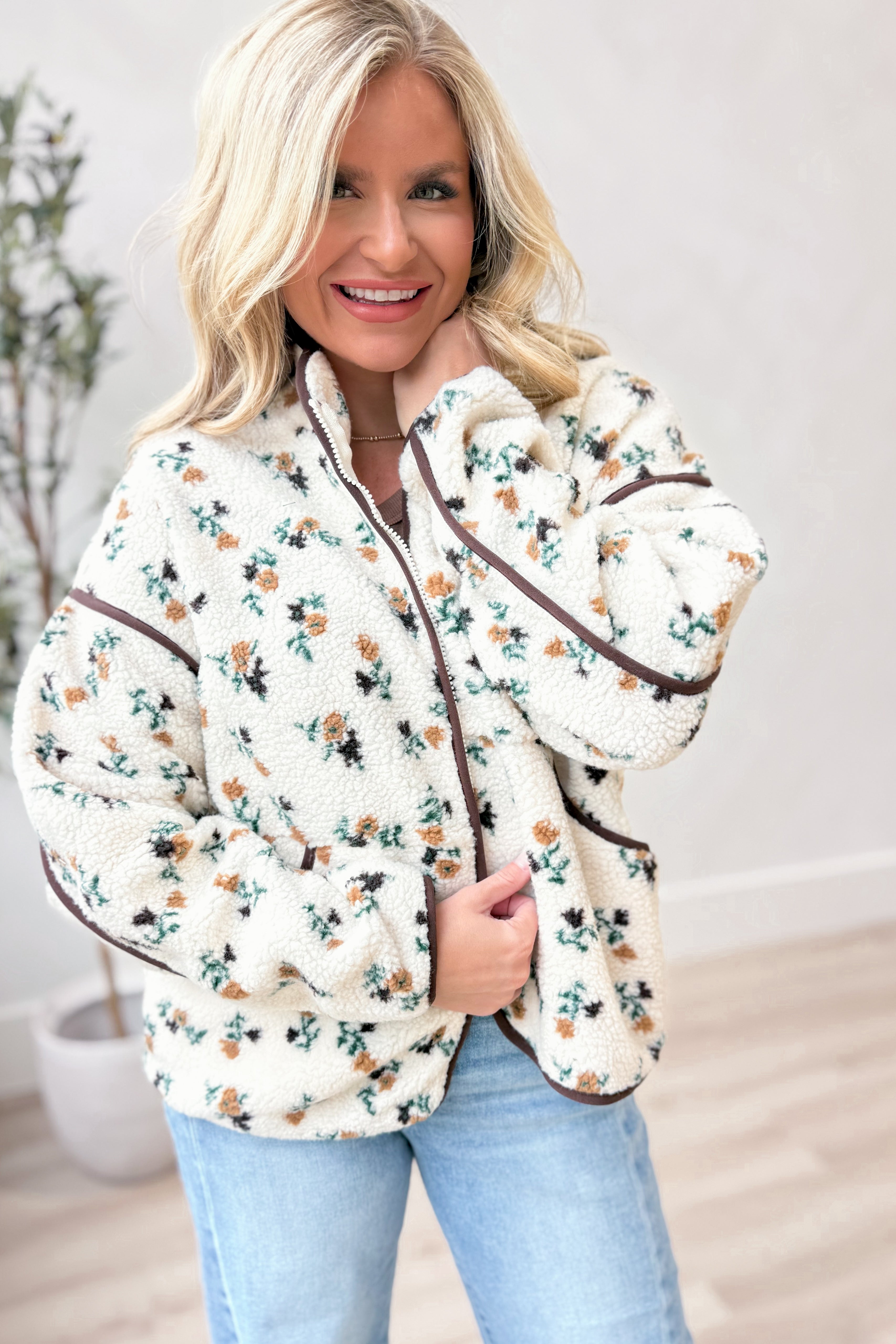 Jenna Teddy Bear Sherpa Zip Up - Be You Boutique