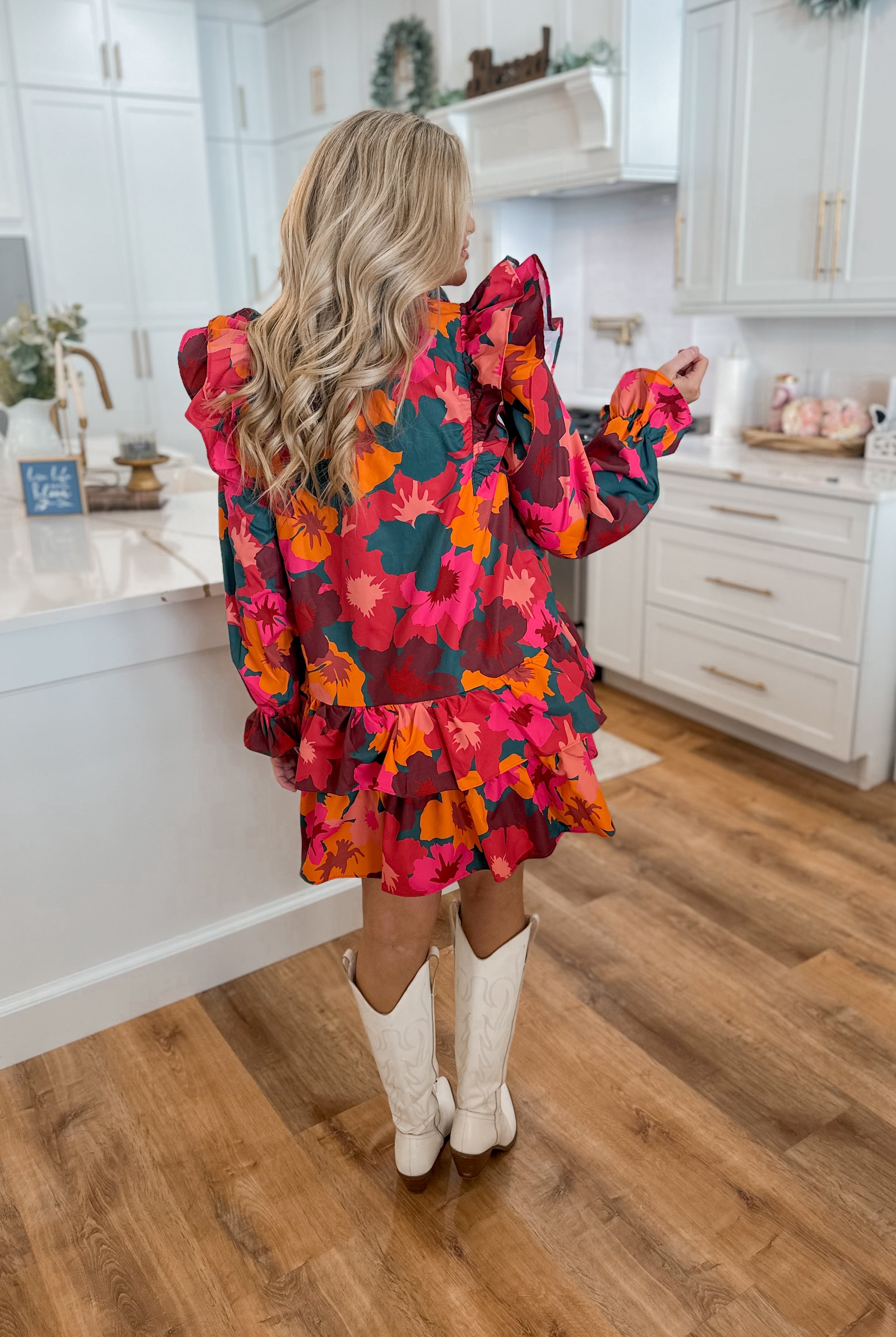 Pauly Floral Printed Poplin Long Sleeve Loose fit Ruffle Dress - Be You Boutique