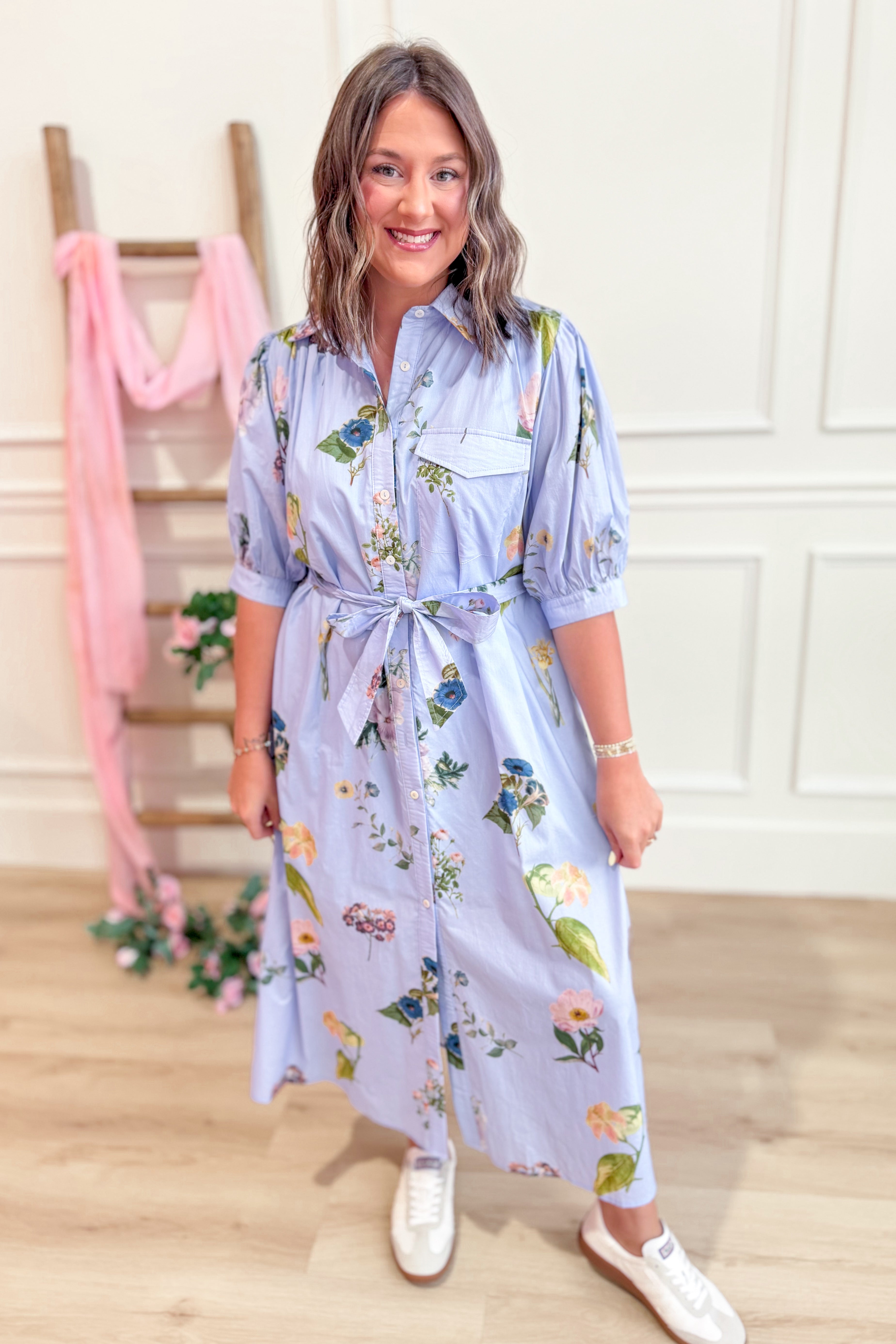 Madeline Floral Tie Waist Midi Dress - Be You Boutique